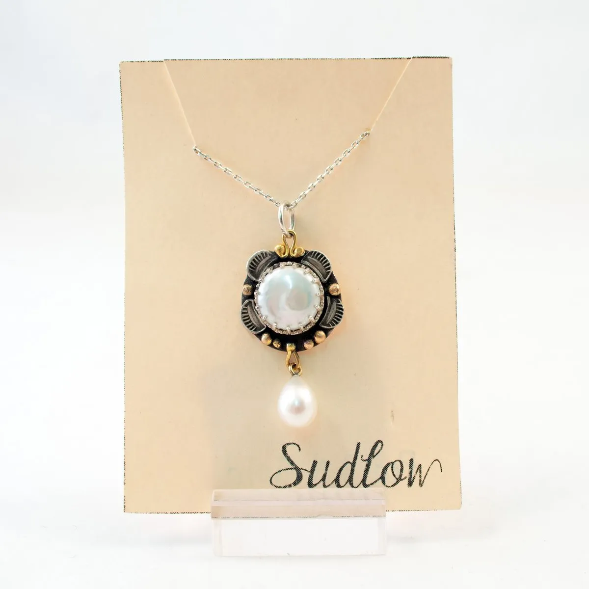 Sudlow - Necklace - Pearl and Gold Necklace w/ Pearl Dangle