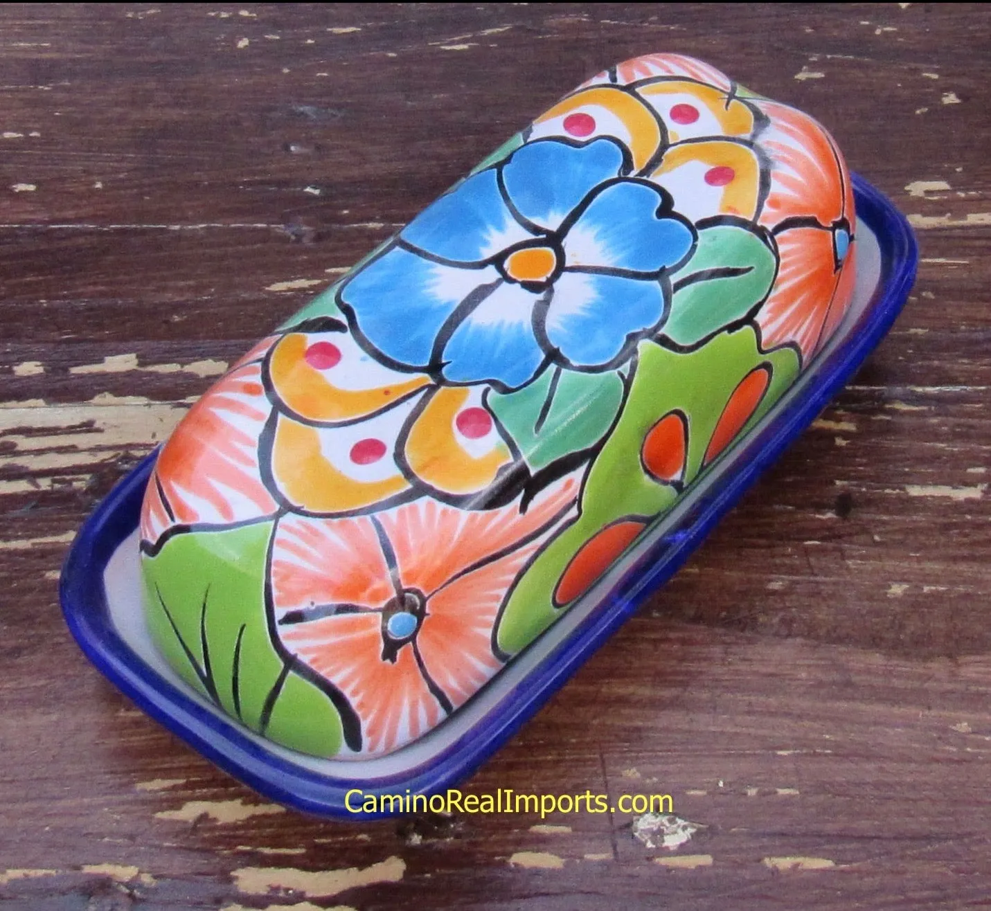 TALAVERA POTTERY BUTTER DISH HAND PAINTED SM TBDS001