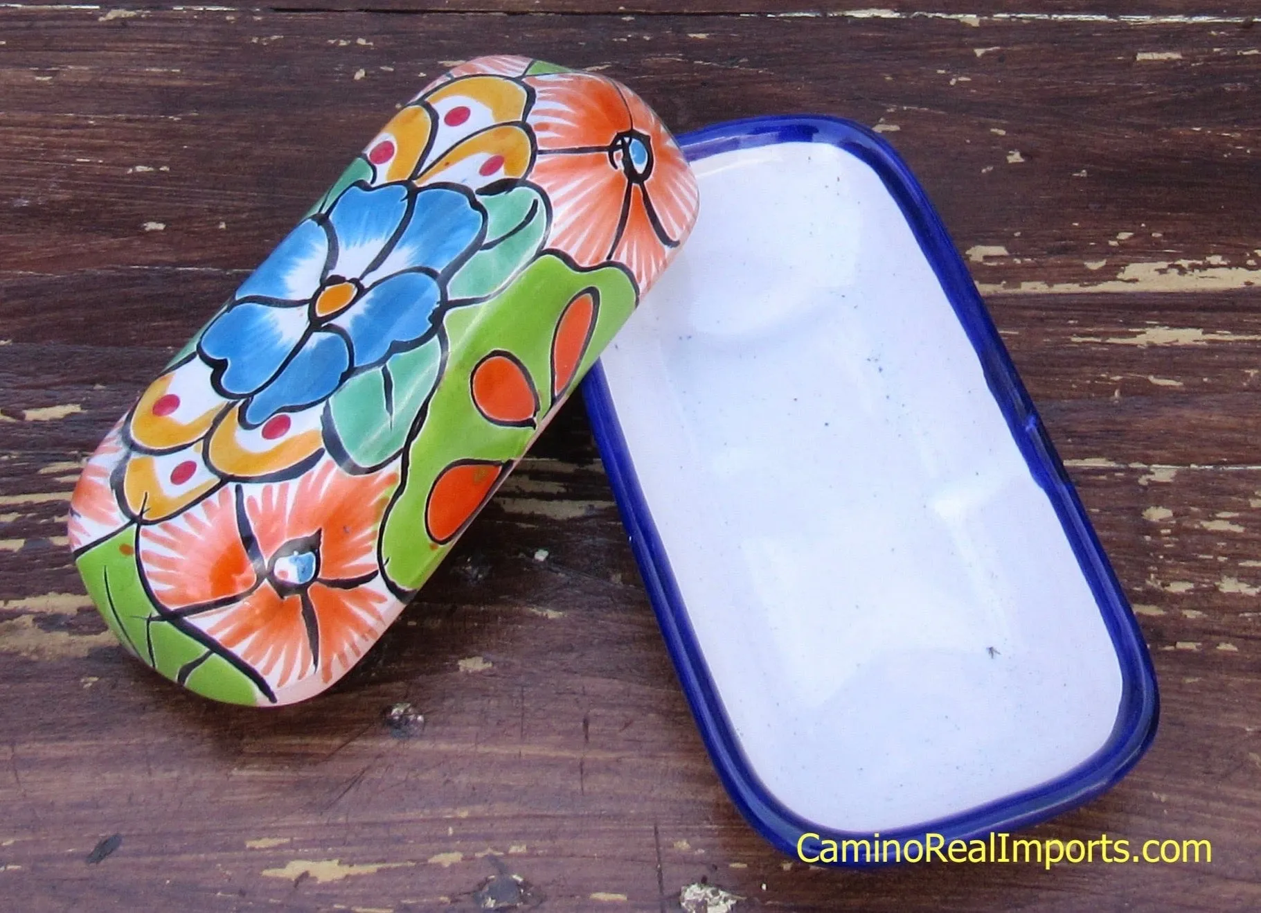 TALAVERA POTTERY BUTTER DISH HAND PAINTED SM TBDS001