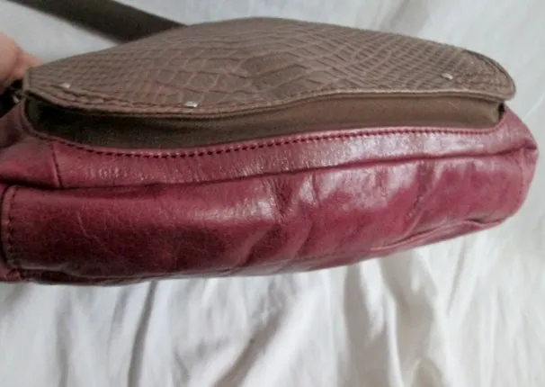 THE SAK PYTHON Snakeskin Leather Hobo Crossbody Bag Sling Messenger PURPLE BROWN