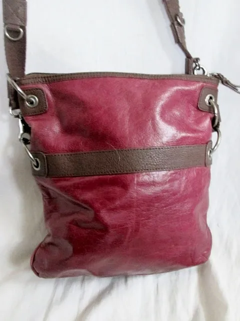 THE SAK PYTHON Snakeskin Leather Hobo Crossbody Bag Sling Messenger PURPLE BROWN