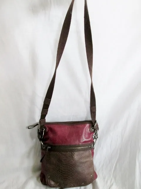 THE SAK PYTHON Snakeskin Leather Hobo Crossbody Bag Sling Messenger PURPLE BROWN