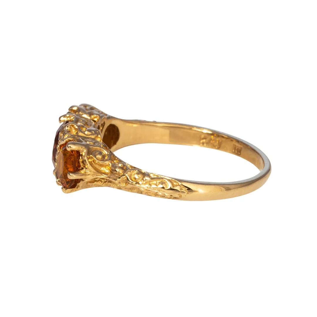 Three-Stone Round Citrine & Diamond 14K Yellow Gold Ring