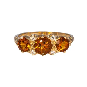 Three-Stone Round Citrine & Diamond 14K Yellow Gold Ring