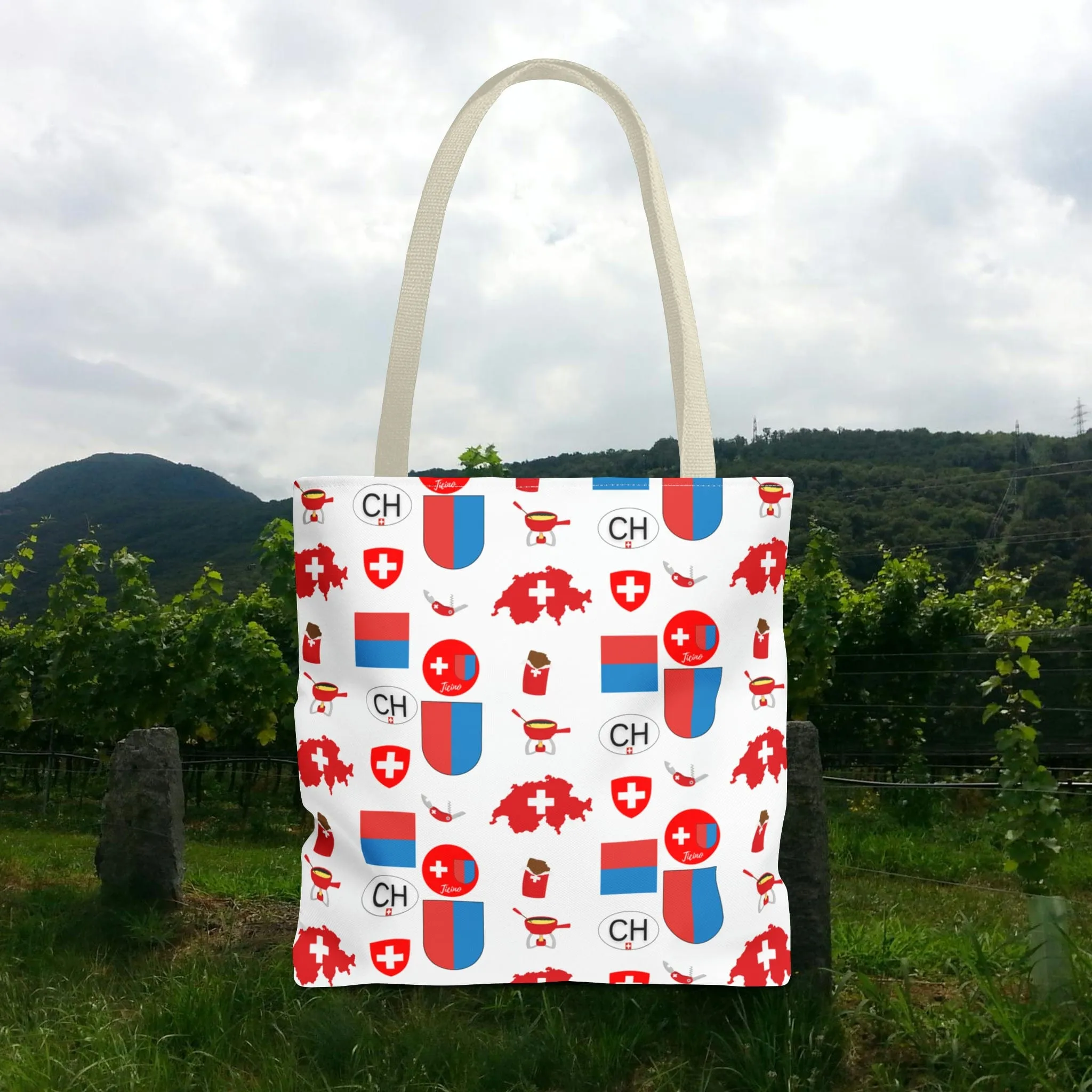 Ticino, Switzerland | Travel Icons Pattern | Tote Bag (AOP)