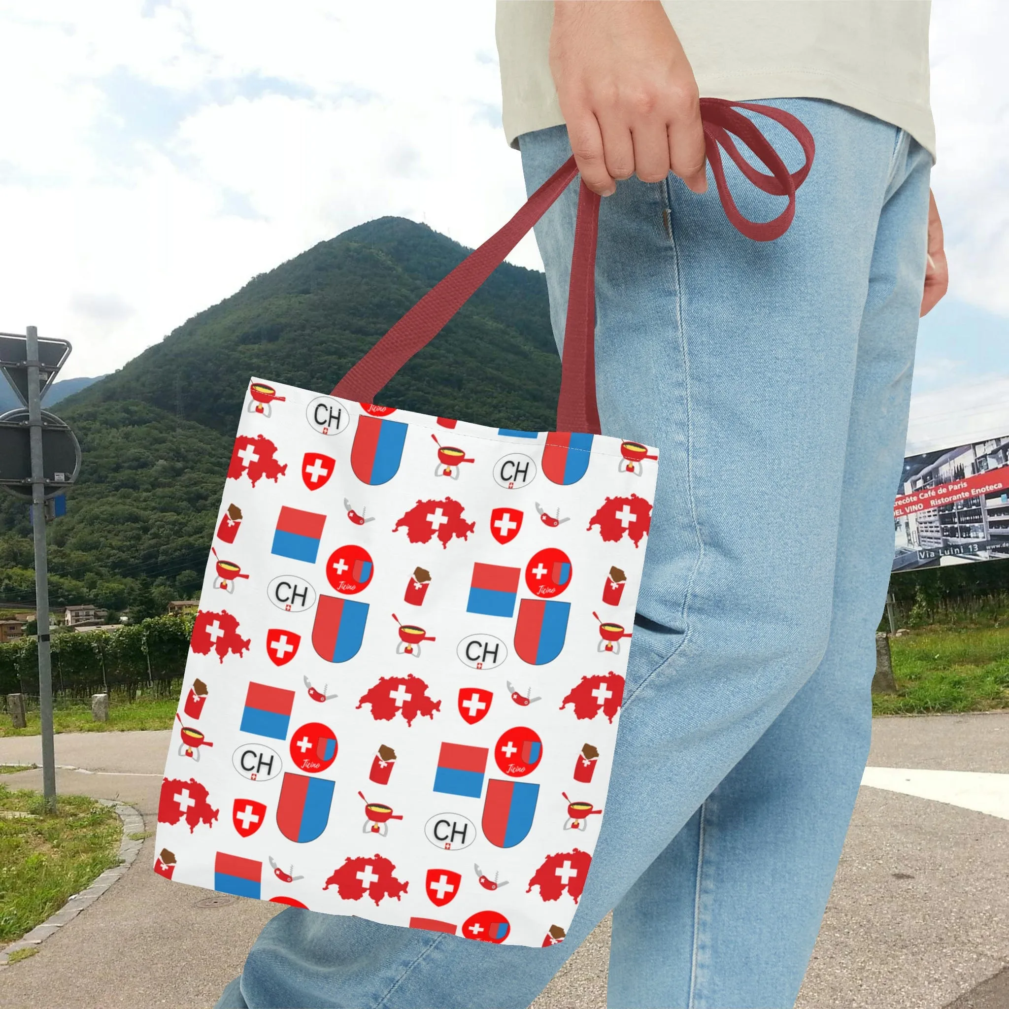 Ticino, Switzerland | Travel Icons Pattern | Tote Bag (AOP)