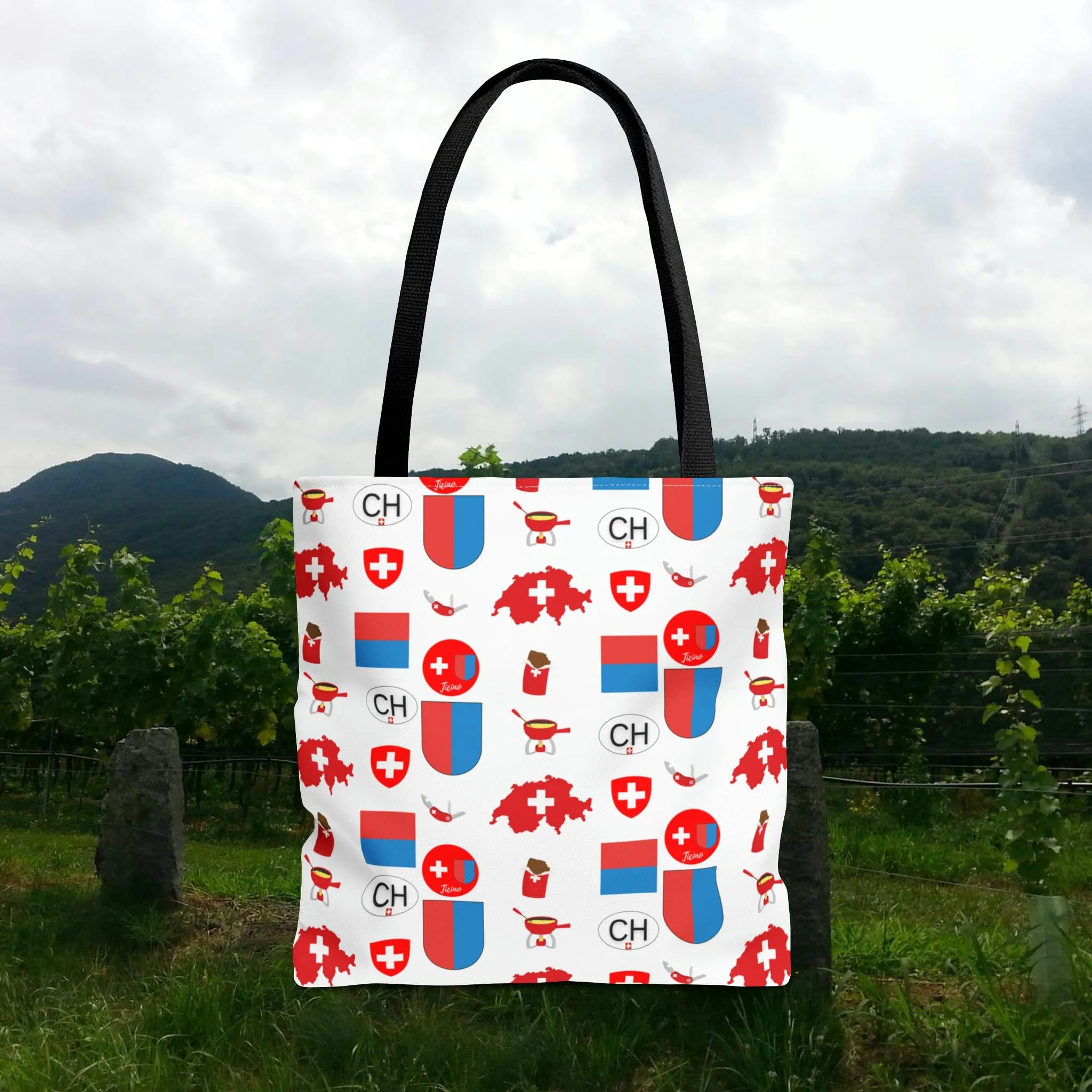 Ticino, Switzerland | Travel Icons Pattern | Tote Bag (AOP)