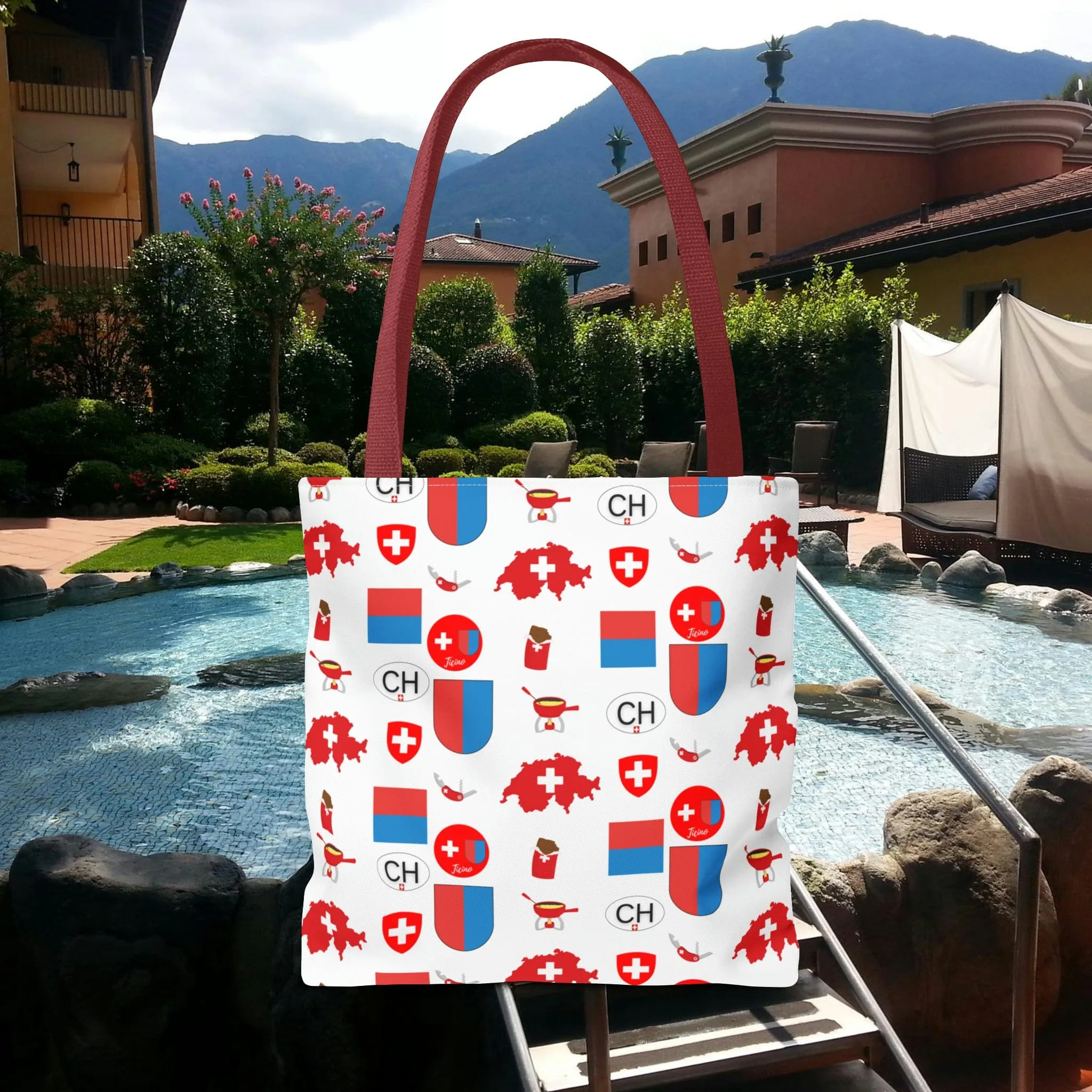 Ticino, Switzerland | Travel Icons Pattern | Tote Bag (AOP)
