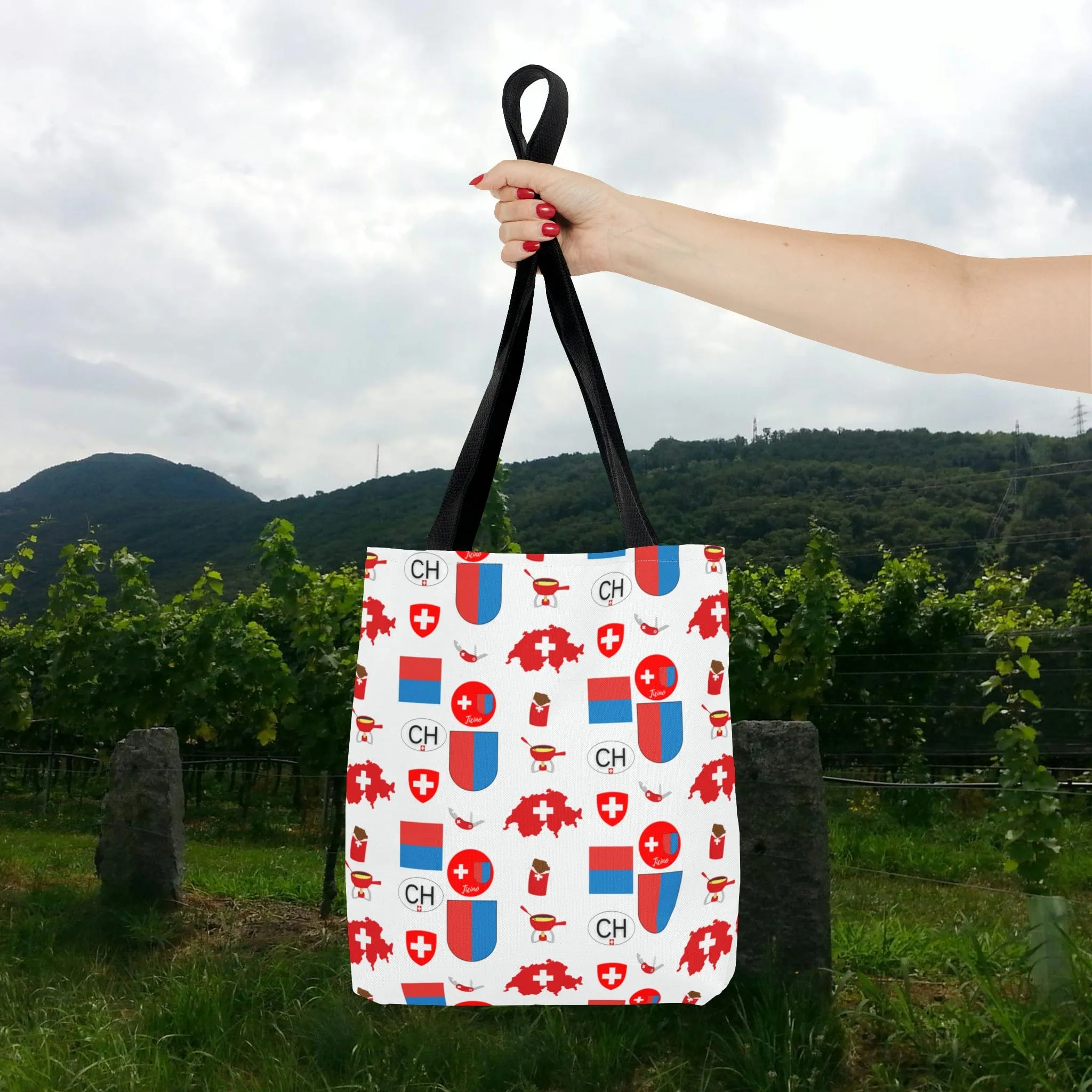 Ticino, Switzerland | Travel Icons Pattern | Tote Bag (AOP)