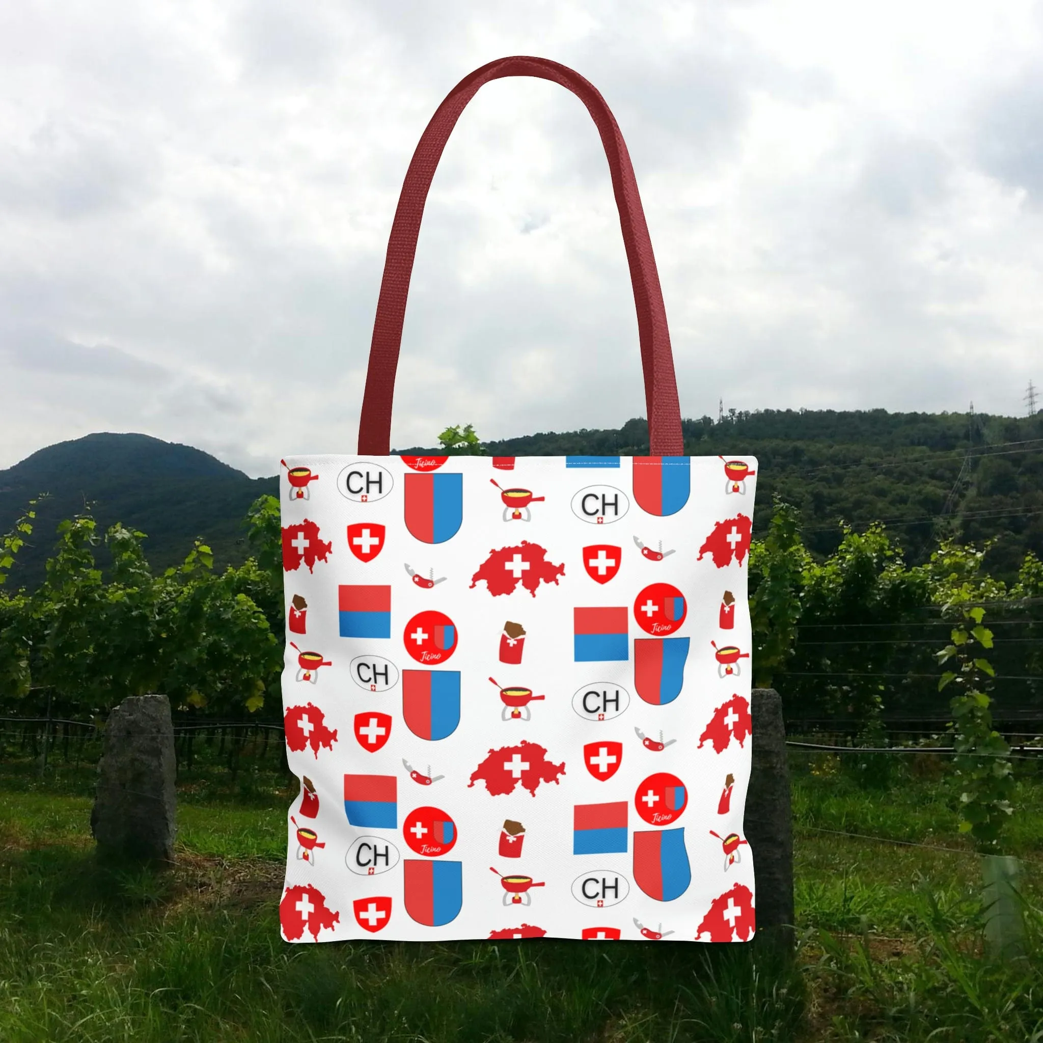 Ticino, Switzerland | Travel Icons Pattern | Tote Bag (AOP)