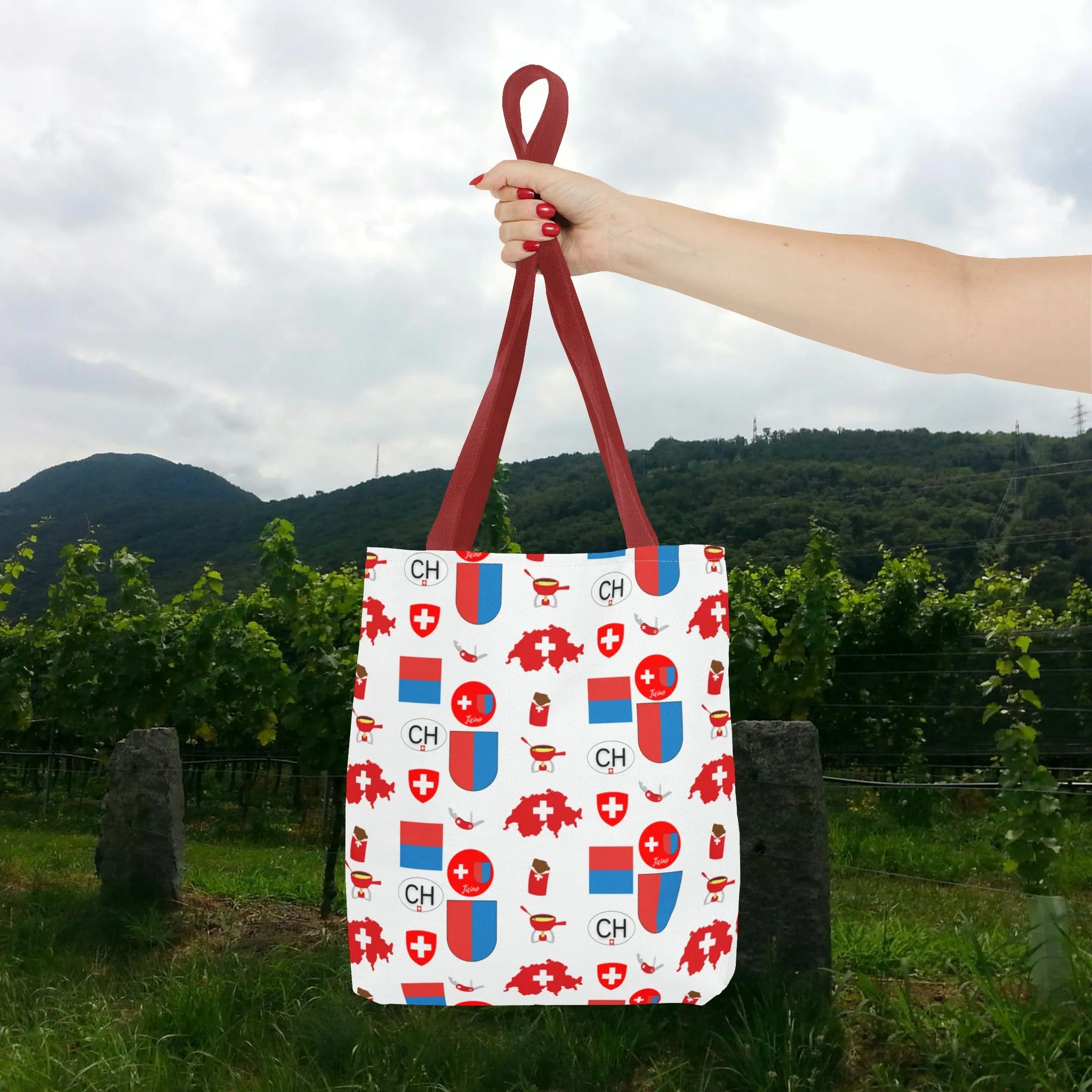 Ticino, Switzerland | Travel Icons Pattern | Tote Bag (AOP)