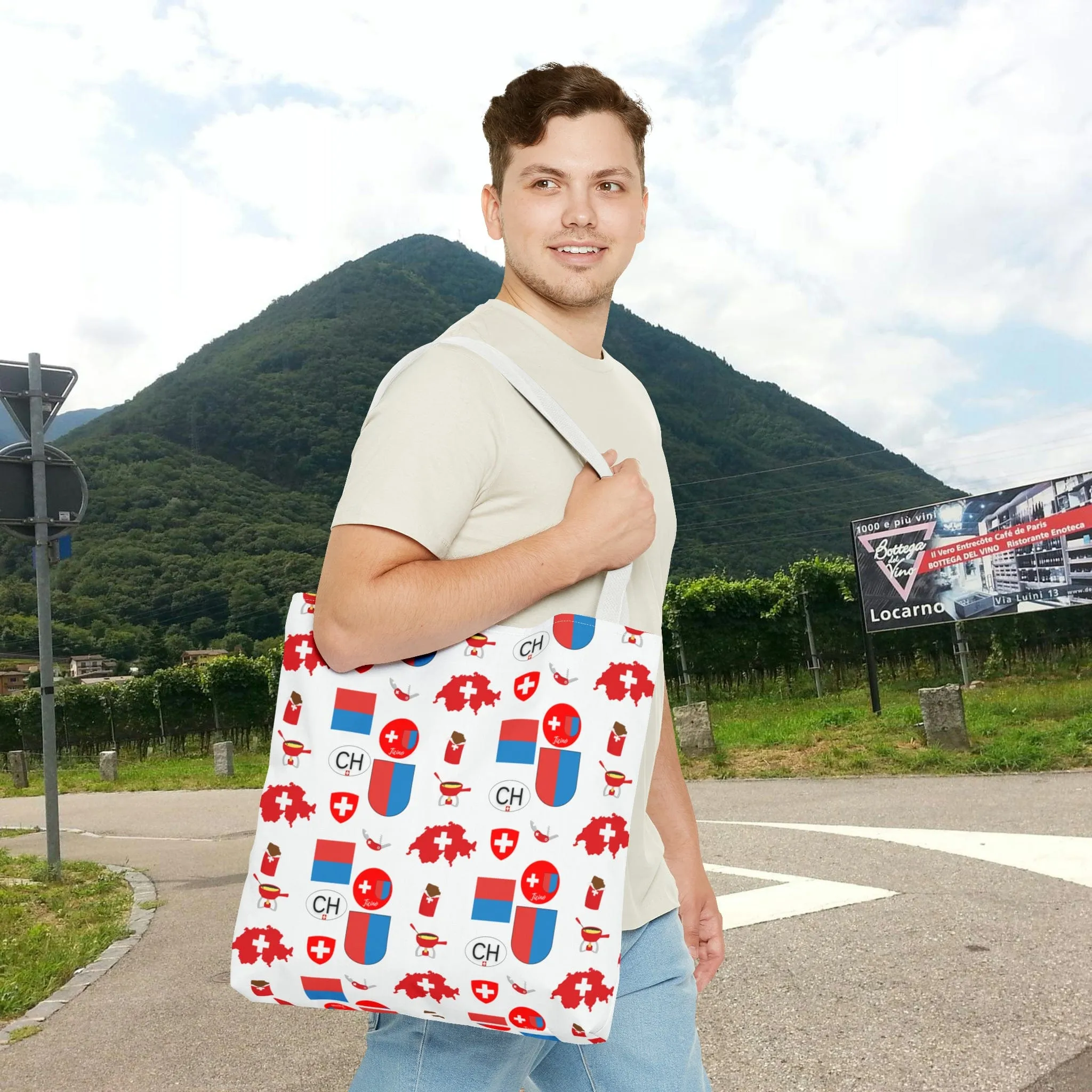 Ticino, Switzerland | Travel Icons Pattern | Tote Bag (AOP)