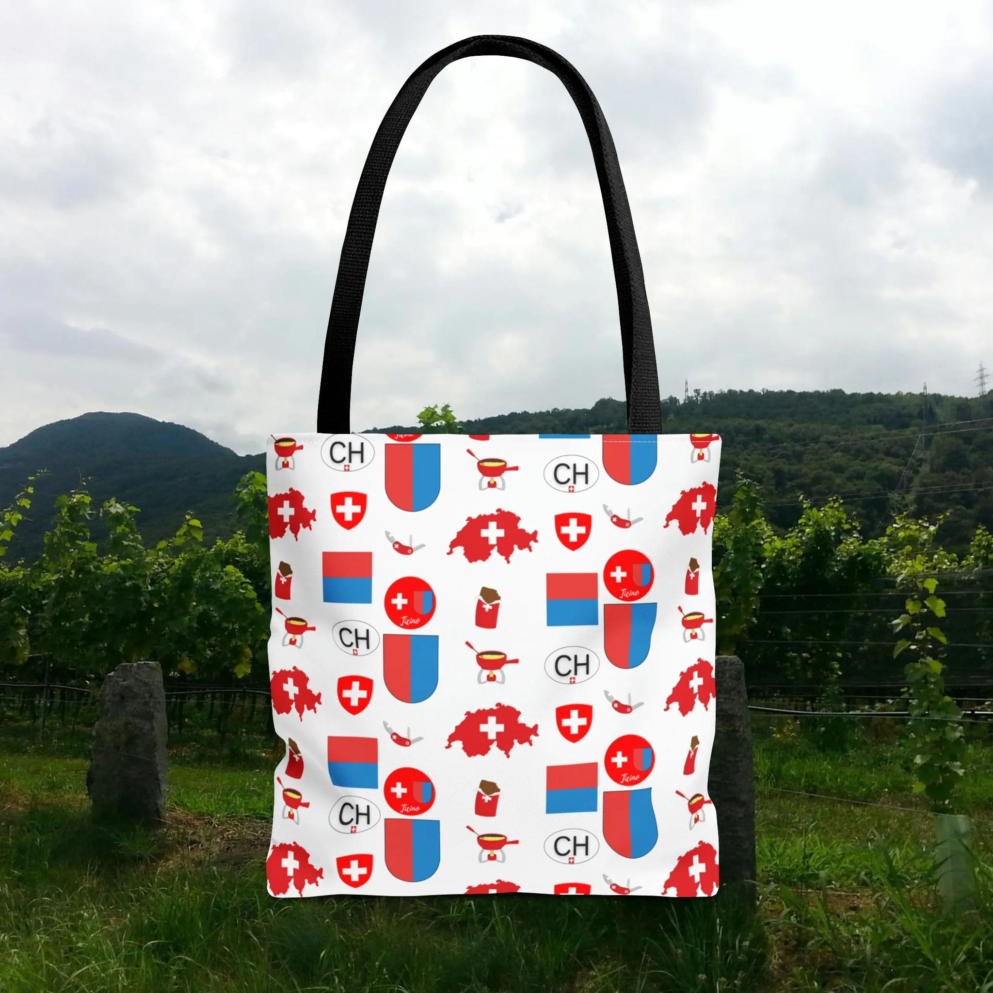 Ticino, Switzerland | Travel Icons Pattern | Tote Bag (AOP)