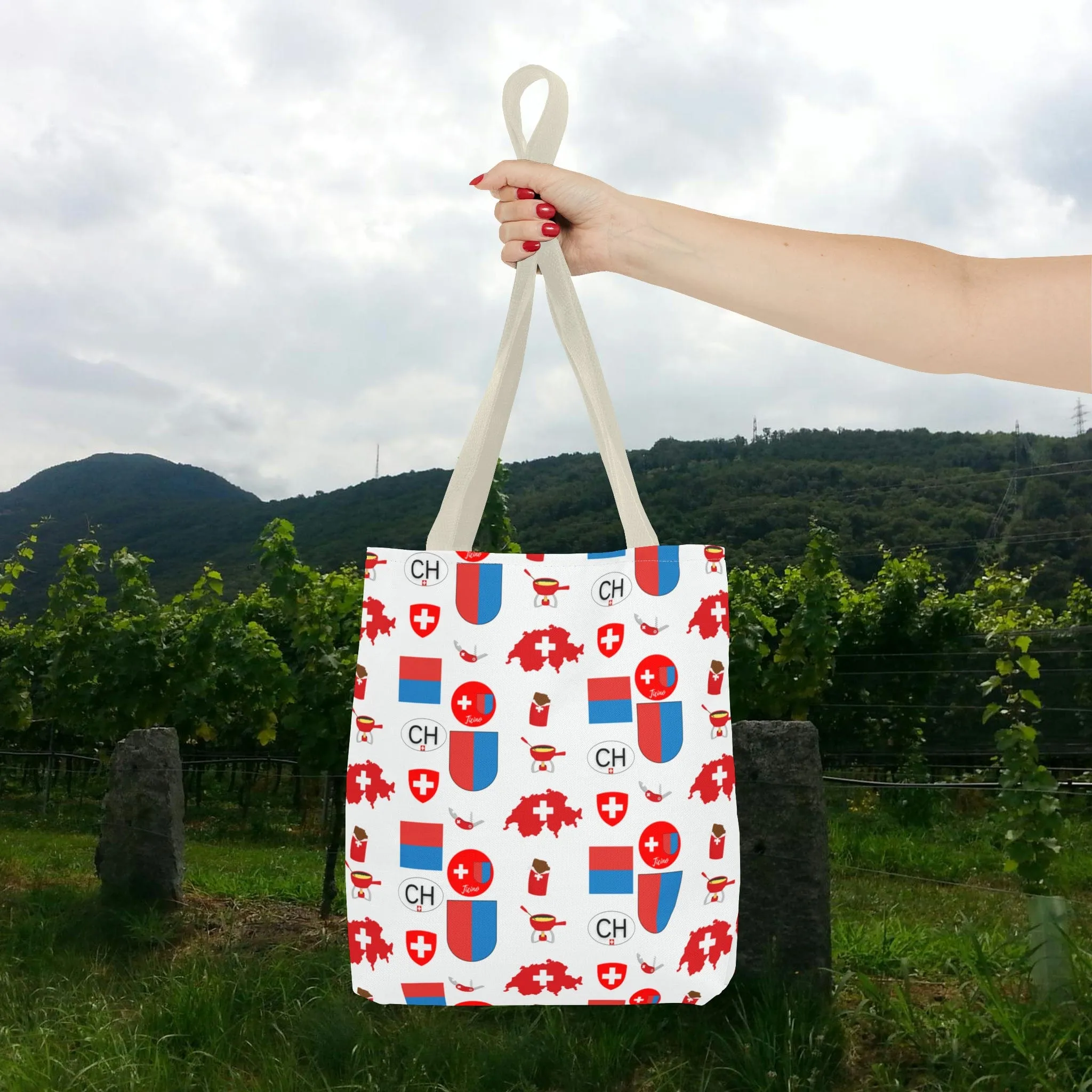 Ticino, Switzerland | Travel Icons Pattern | Tote Bag (AOP)