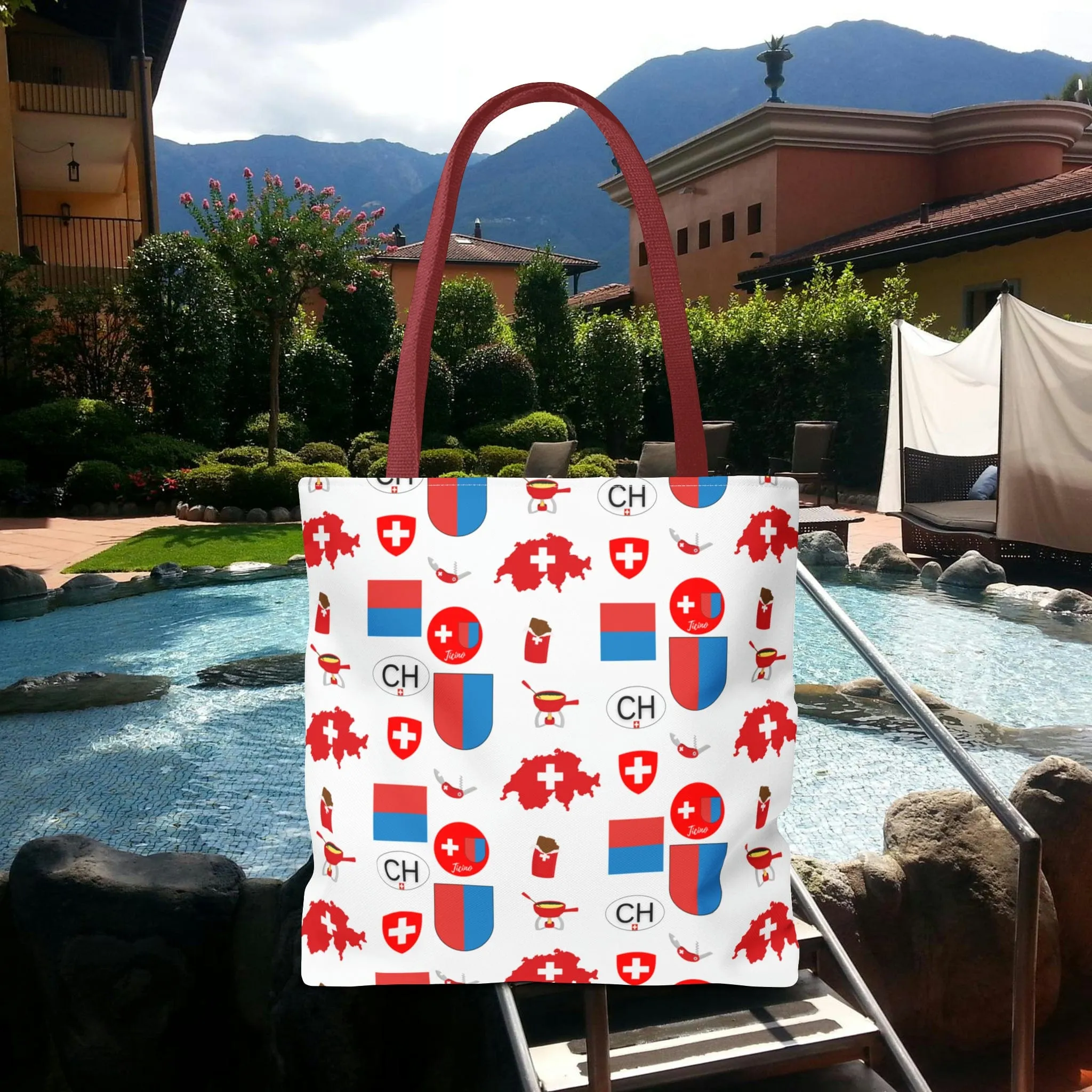 Ticino, Switzerland | Travel Icons Pattern | Tote Bag (AOP)