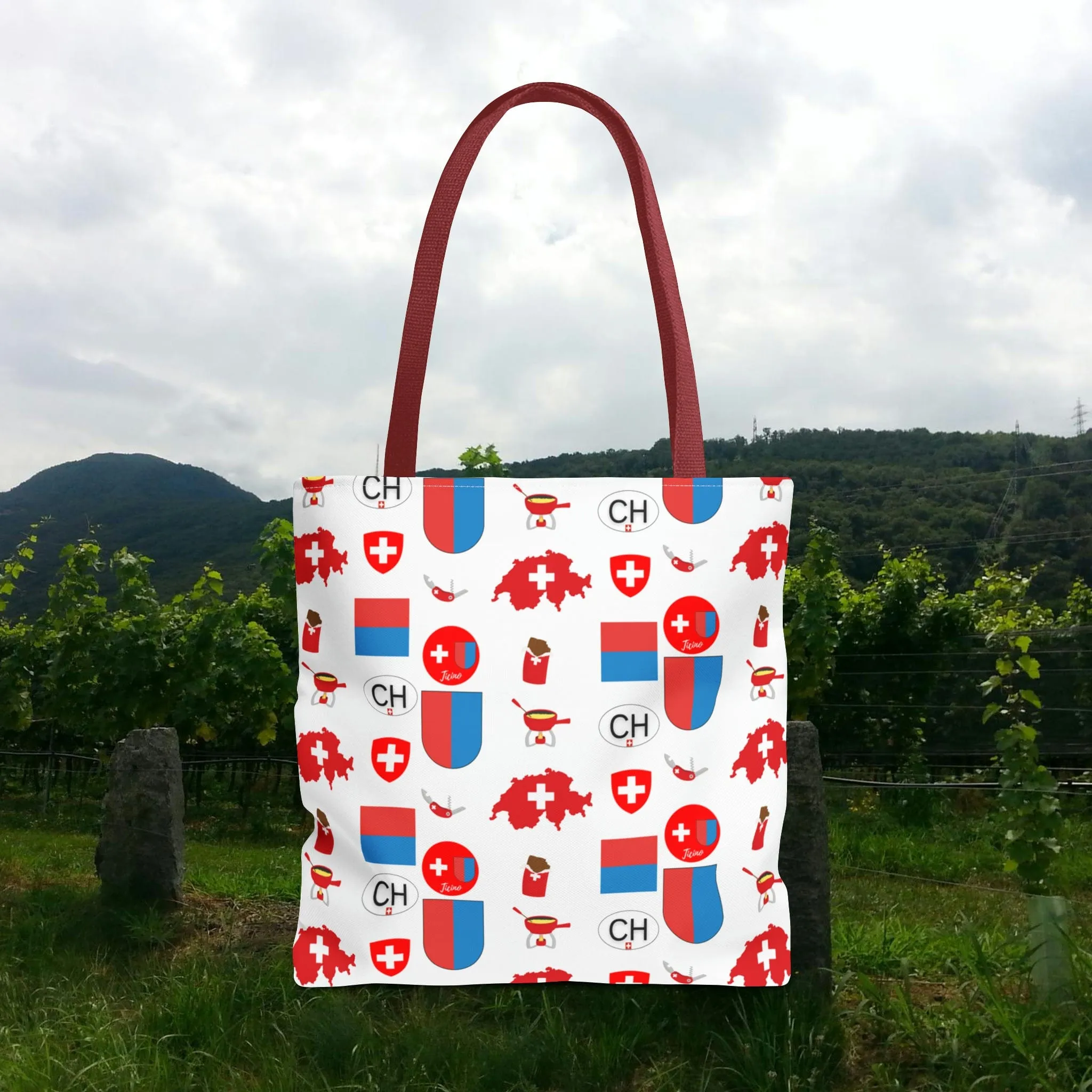 Ticino, Switzerland | Travel Icons Pattern | Tote Bag (AOP)