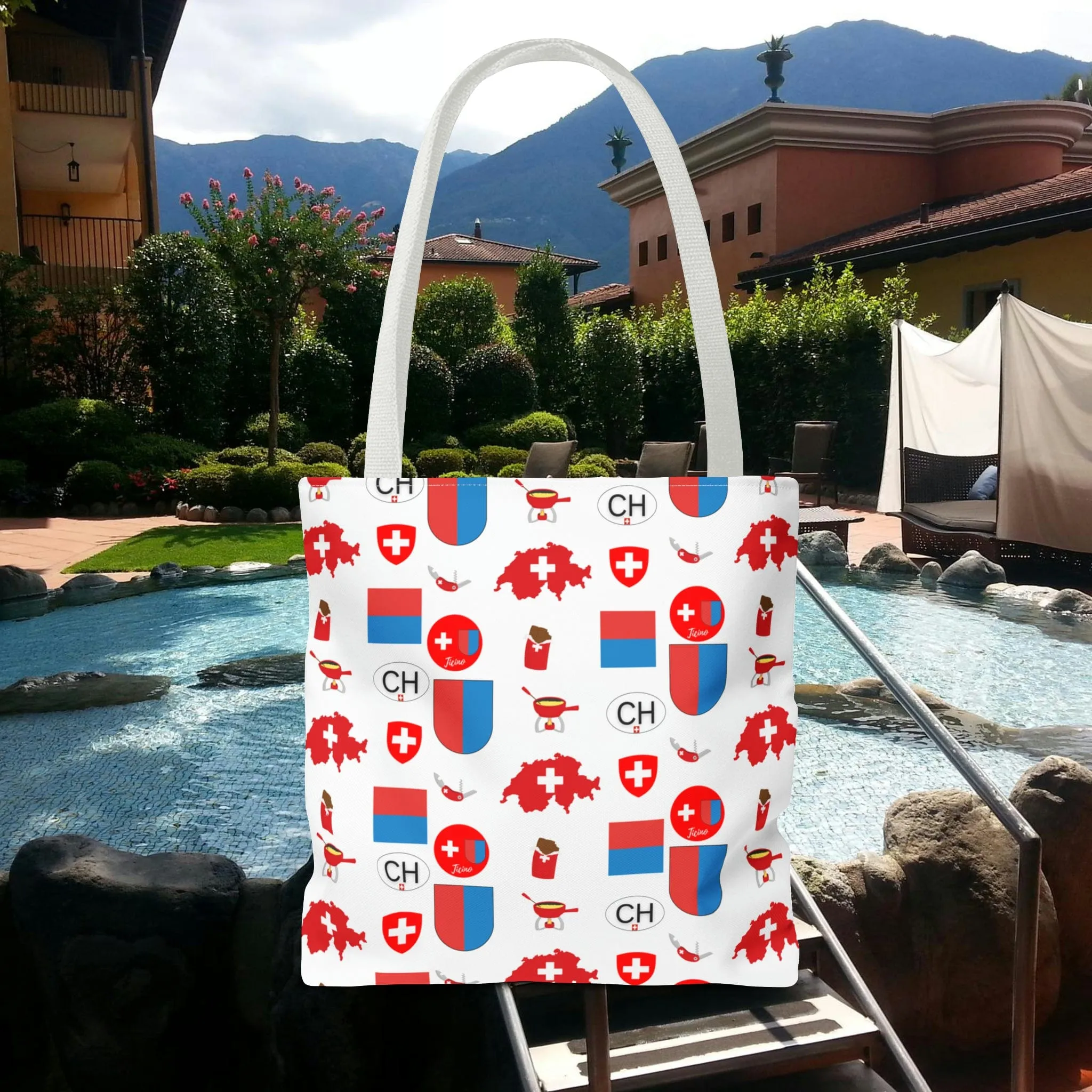Ticino, Switzerland | Travel Icons Pattern | Tote Bag (AOP)