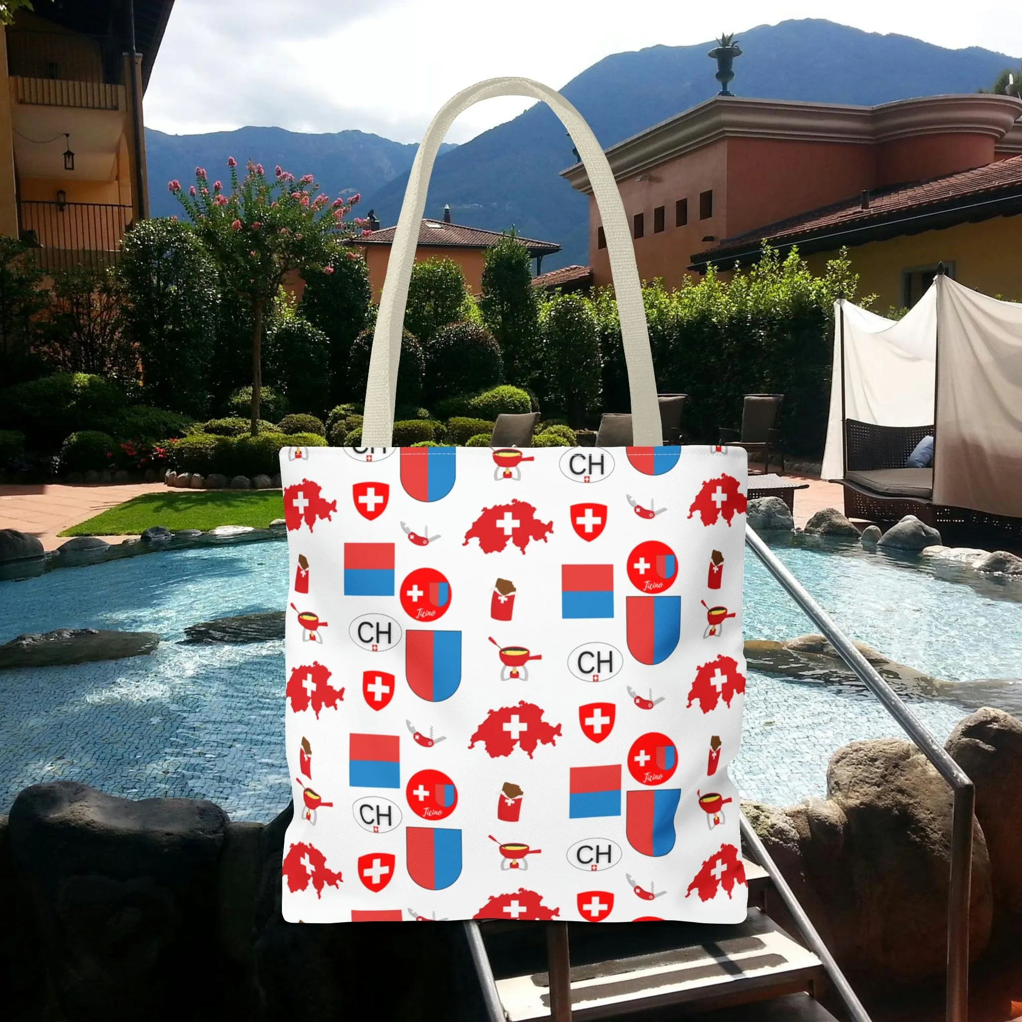 Ticino, Switzerland | Travel Icons Pattern | Tote Bag (AOP)