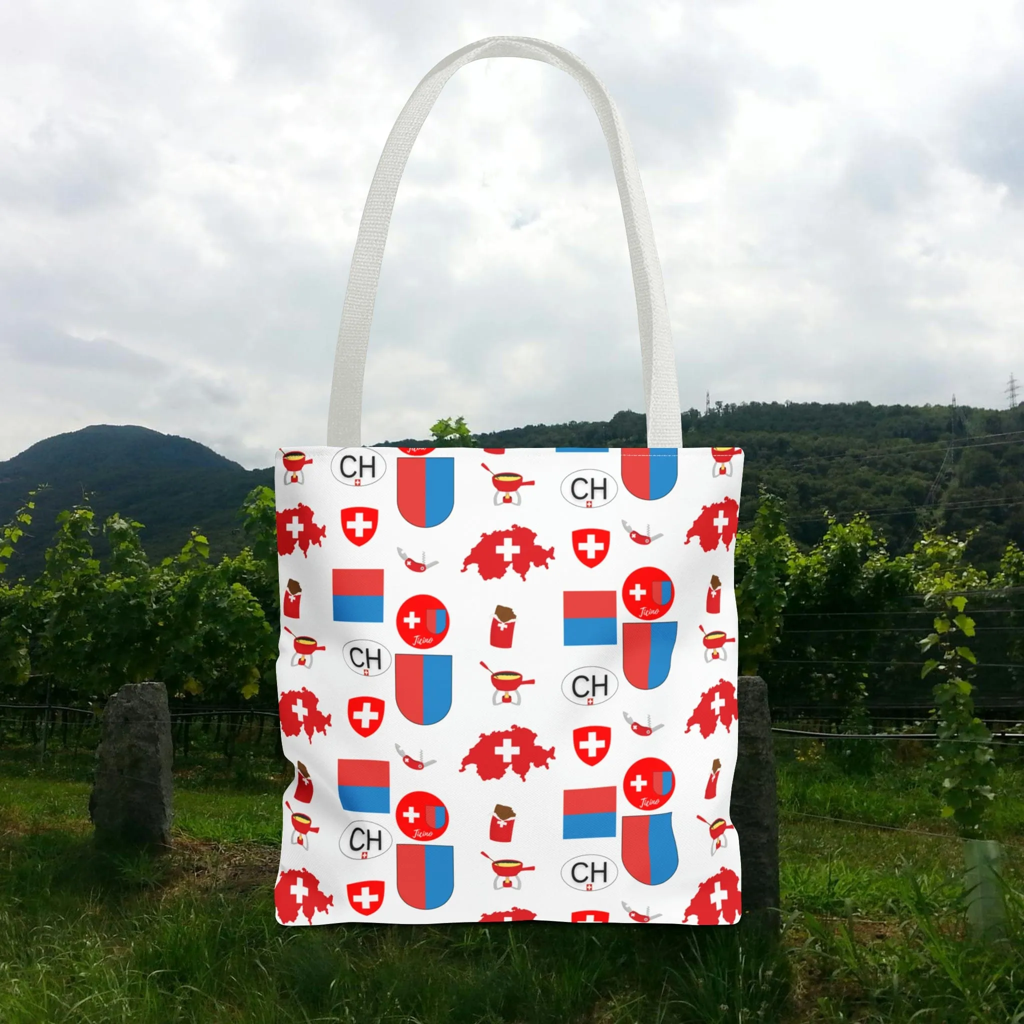 Ticino, Switzerland | Travel Icons Pattern | Tote Bag (AOP)