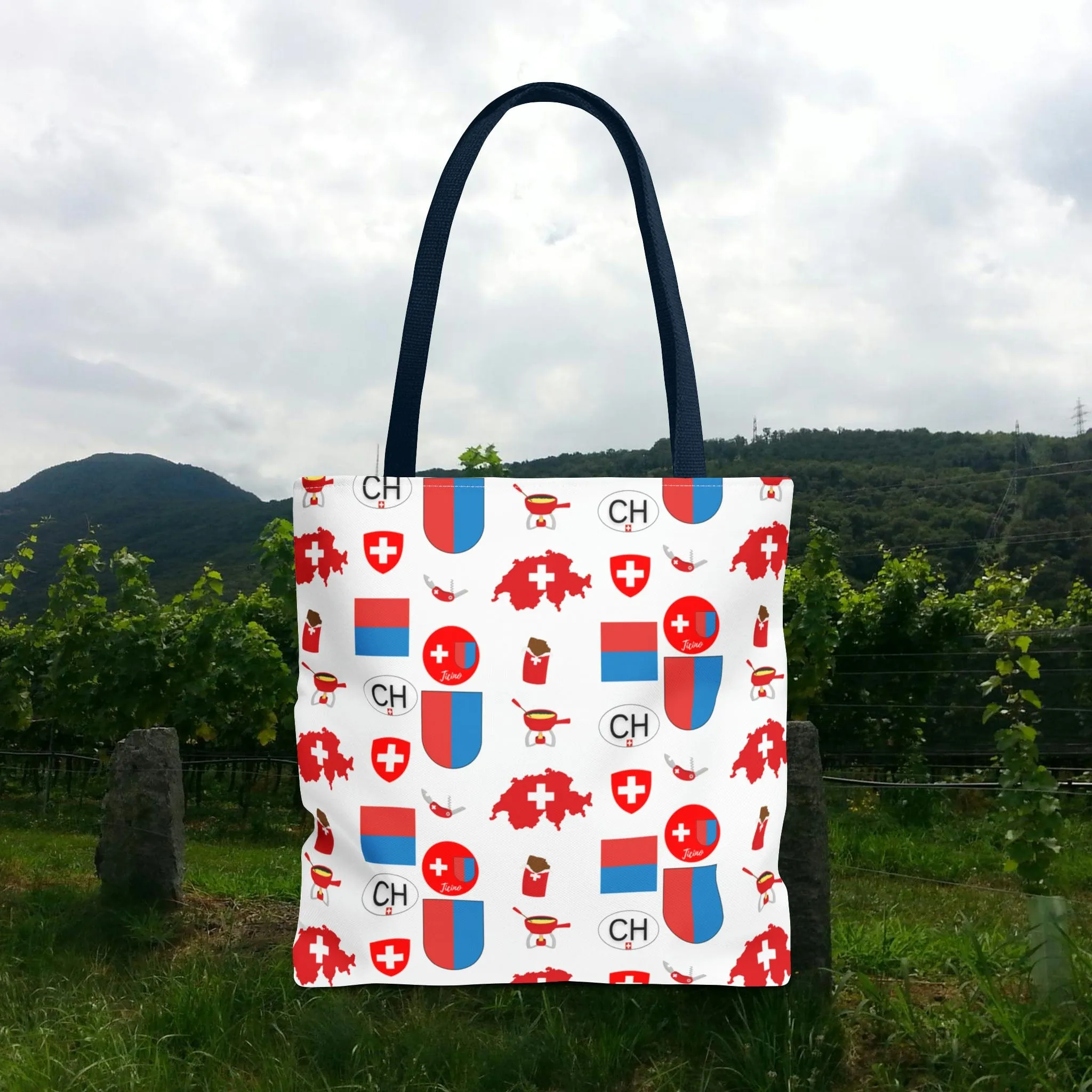 Ticino, Switzerland | Travel Icons Pattern | Tote Bag (AOP)