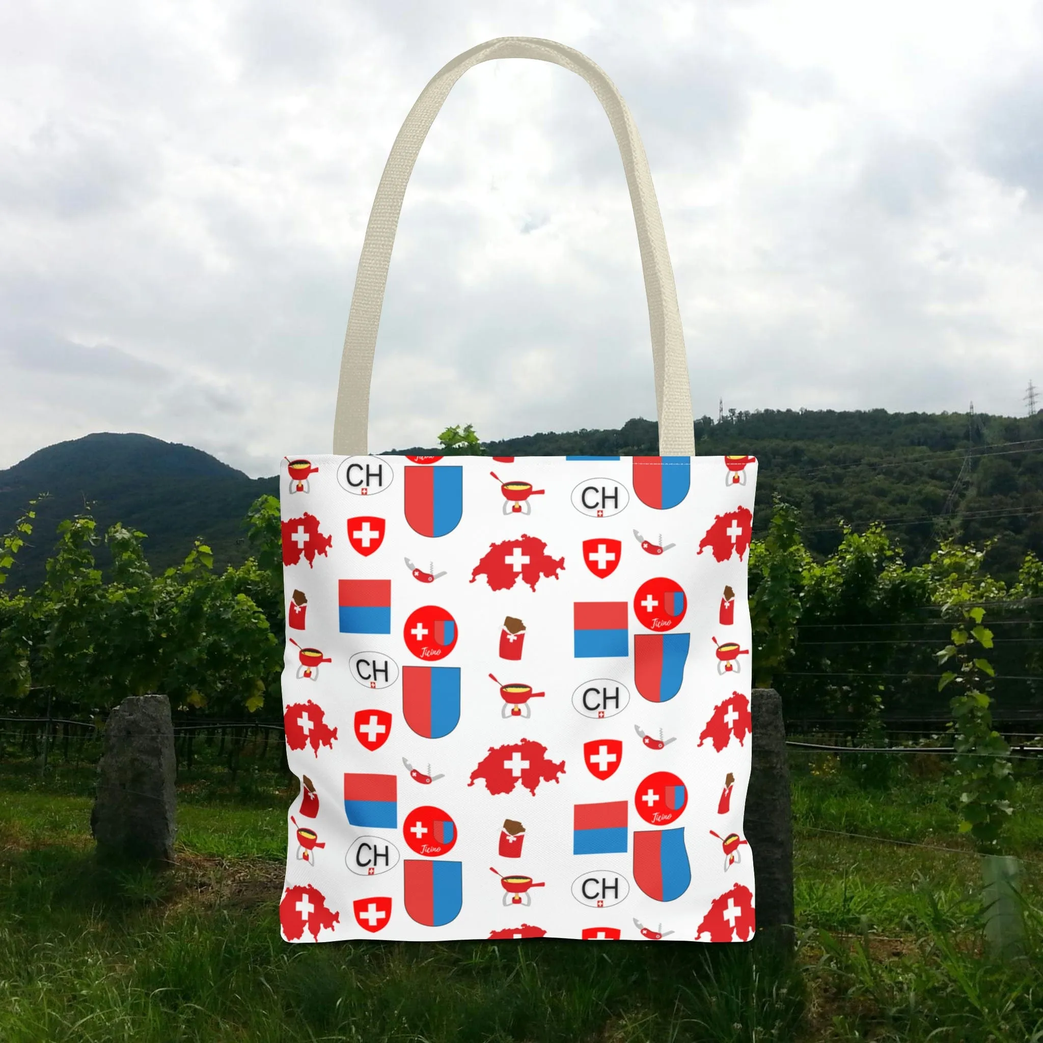 Ticino, Switzerland | Travel Icons Pattern | Tote Bag (AOP)