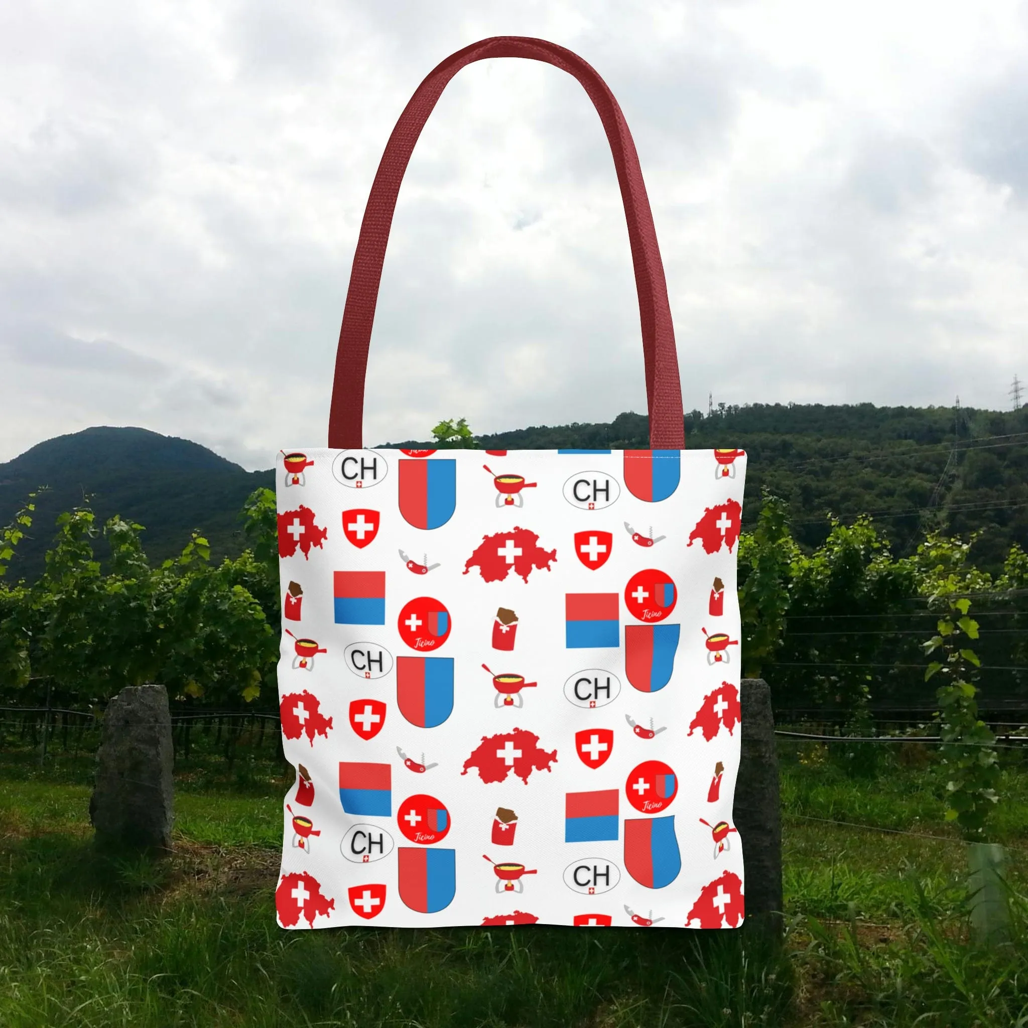 Ticino, Switzerland | Travel Icons Pattern | Tote Bag (AOP)