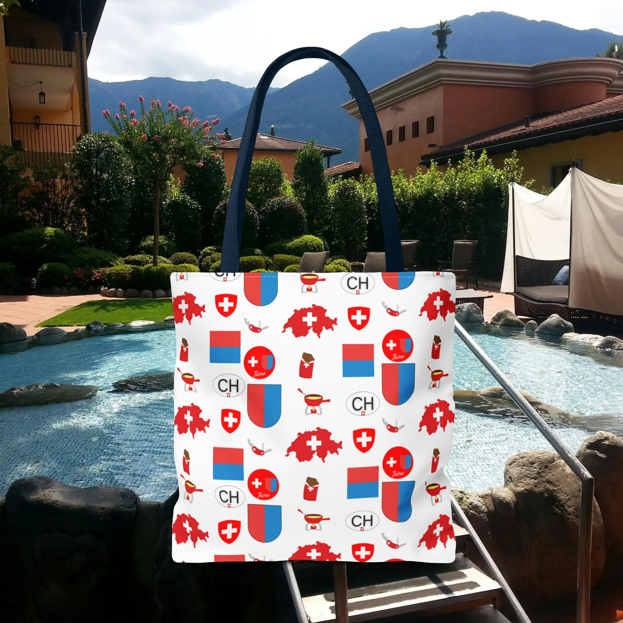 Ticino, Switzerland | Travel Icons Pattern | Tote Bag (AOP)