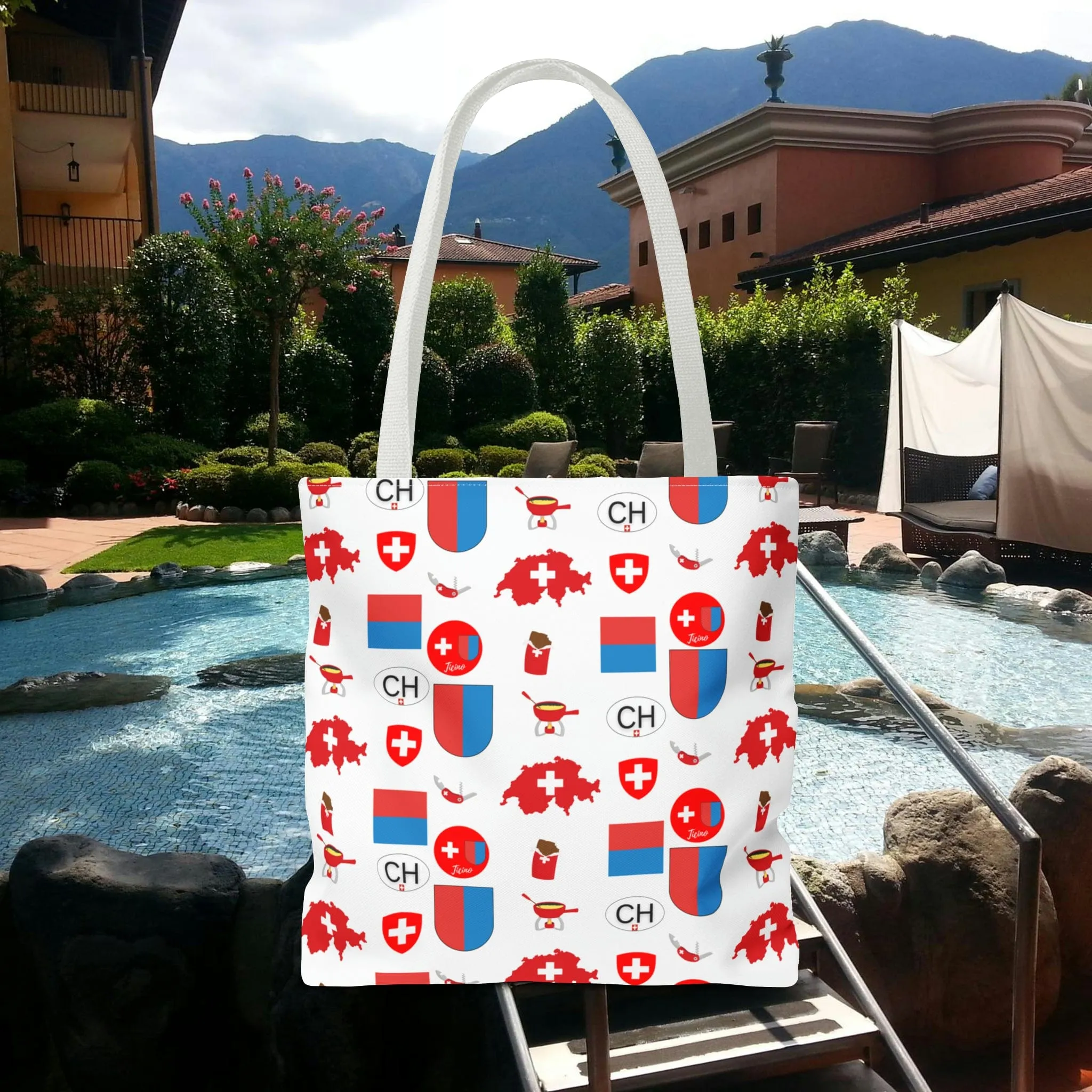 Ticino, Switzerland | Travel Icons Pattern | Tote Bag (AOP)
