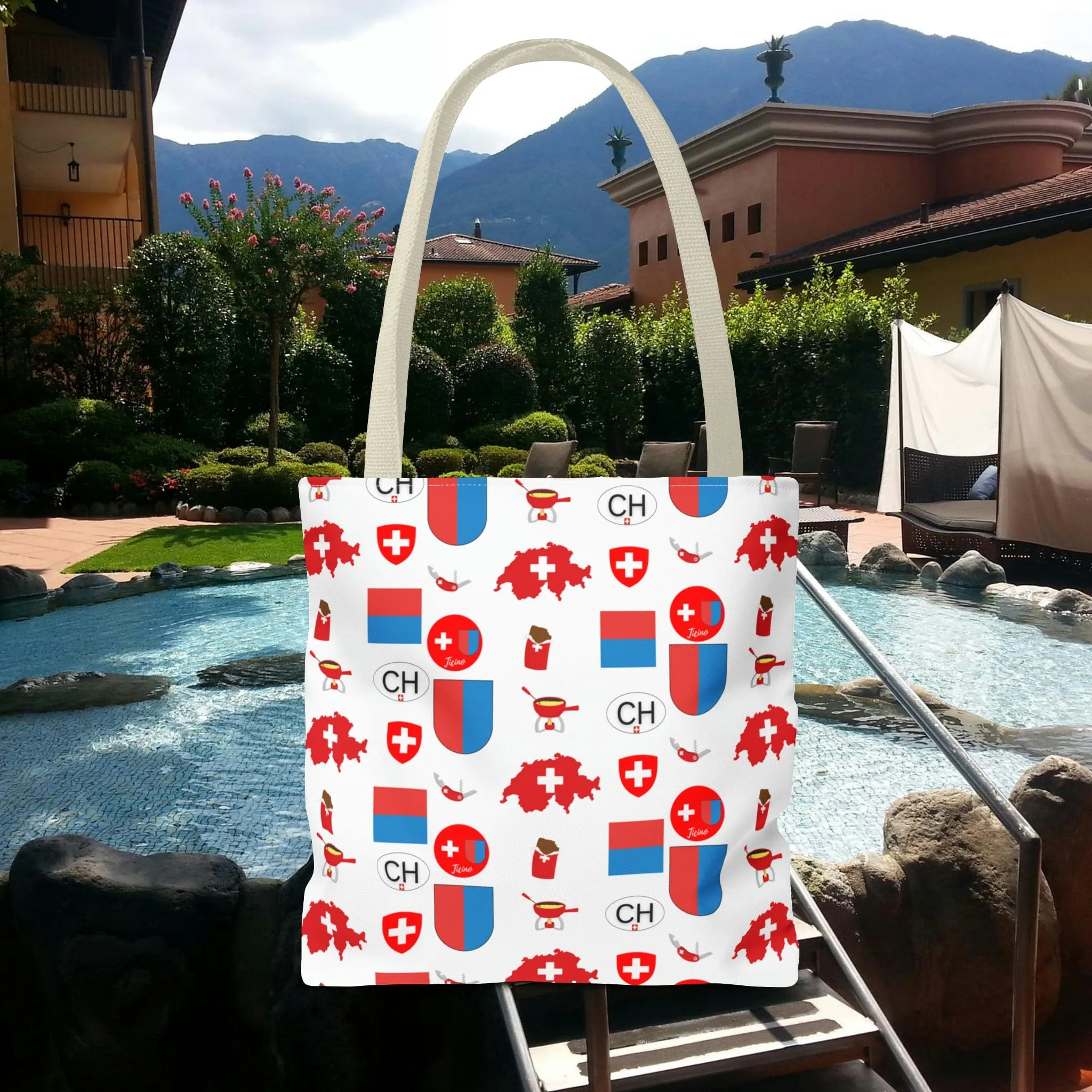 Ticino, Switzerland | Travel Icons Pattern | Tote Bag (AOP)