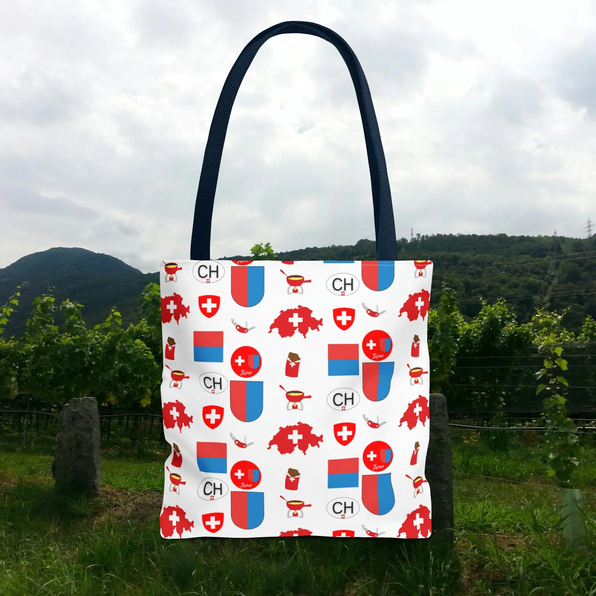 Ticino, Switzerland | Travel Icons Pattern | Tote Bag (AOP)