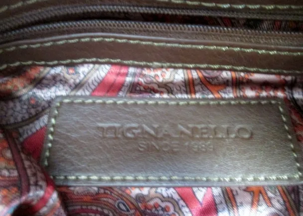 TIGNANELLO CROC Leather Shoulder Bag Handbag Satchel Tote CAMEL BROWN Hobo