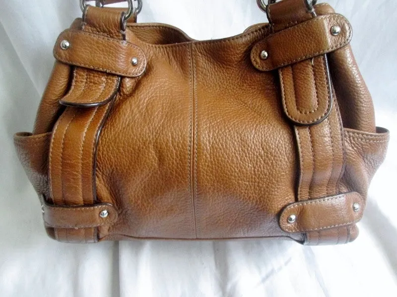 TIGNANELLO Pebbled Leather Shoulder Bag Handbag Satchel Tote CAMEL BROWN Hobo