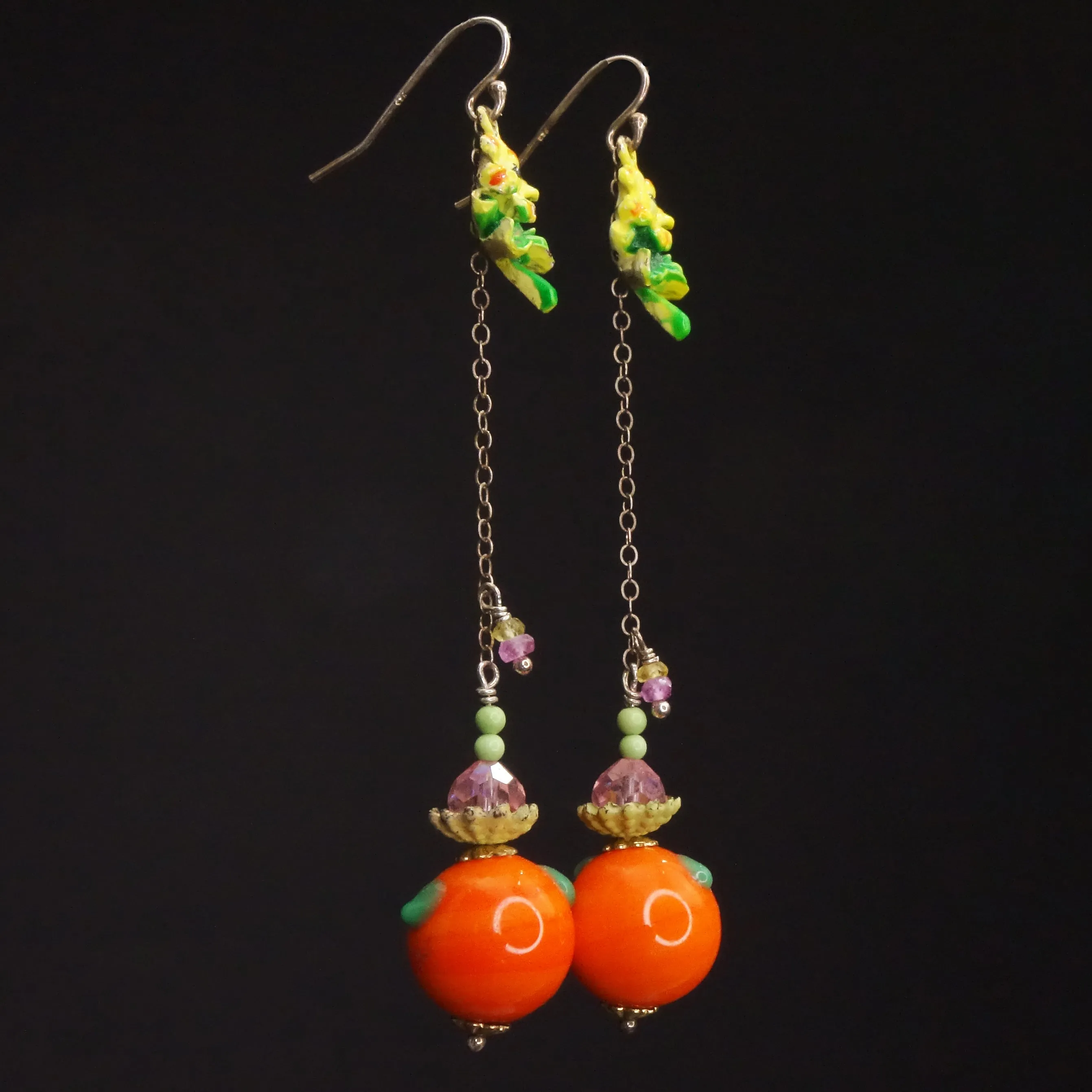 Too Many Oranges, Mama: carnelian, citrine, vintage glass earrings