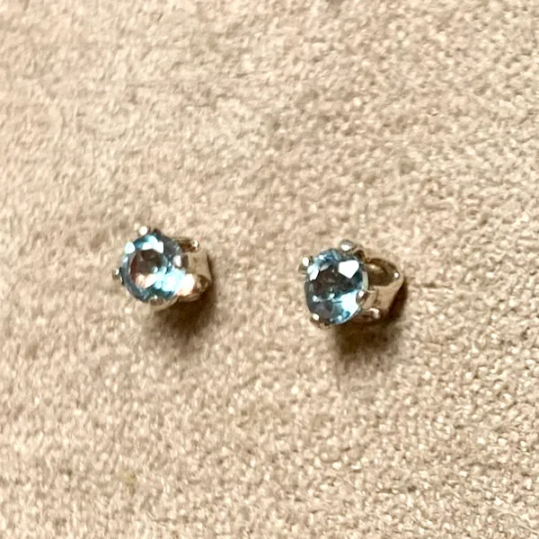 Topaz (Swiss Blue) Round Faceted Post Earrings