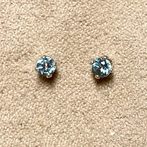 Topaz (Swiss Blue) Round Faceted Post Earrings