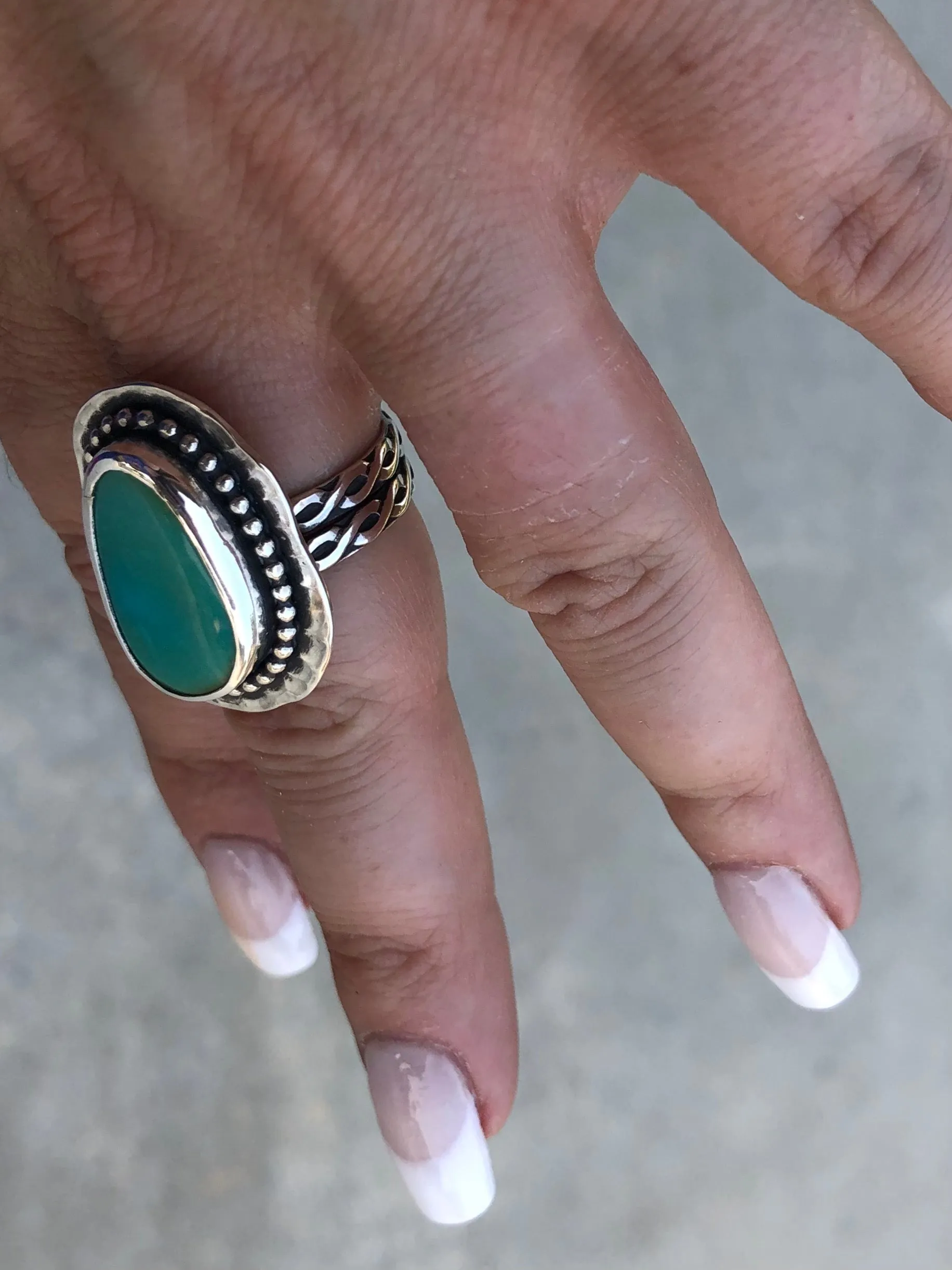 Turquoise free form bead trim ring