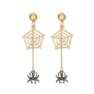 Two-Tone Spider & Web Drop Earrings