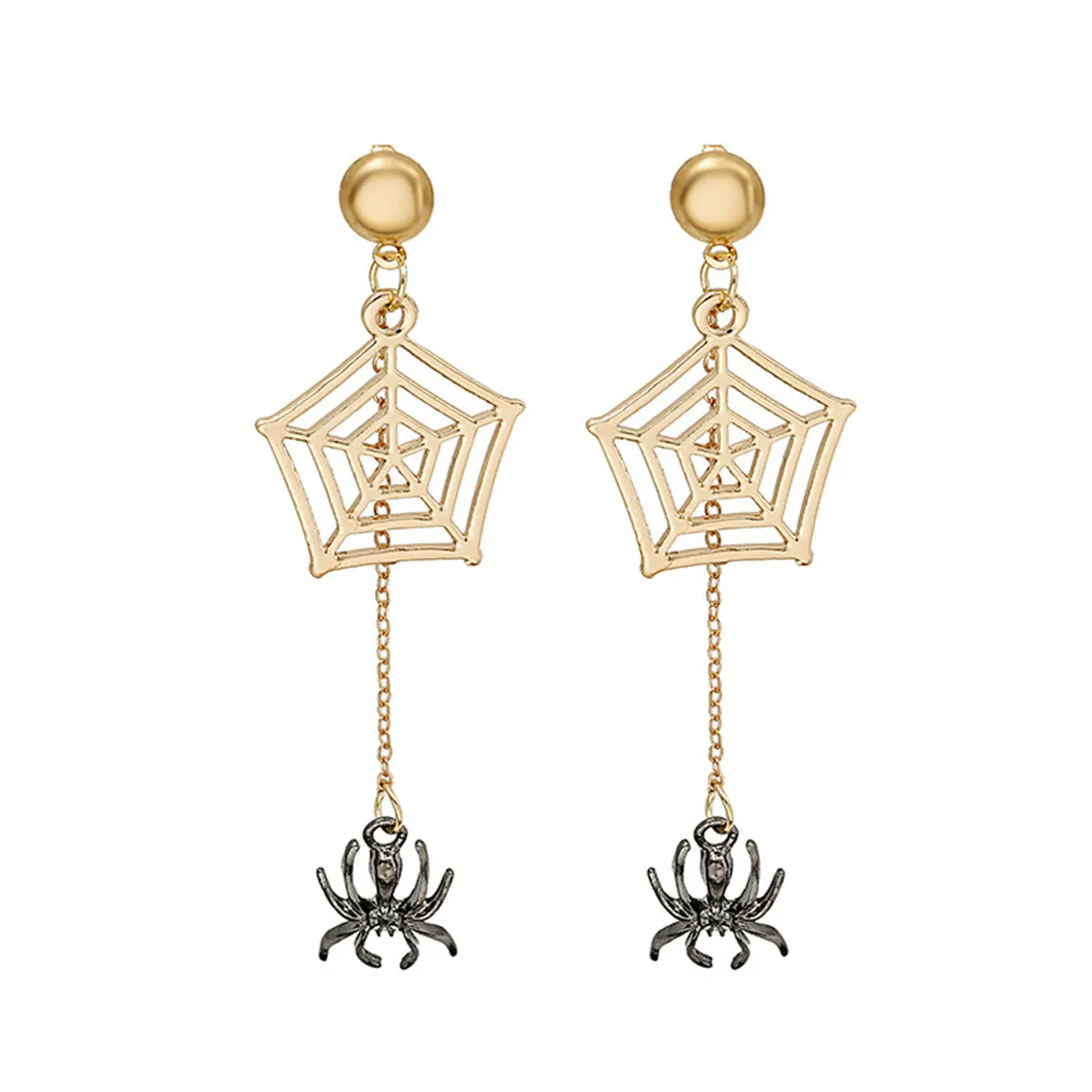 Two-Tone Spider & Web Drop Earrings
