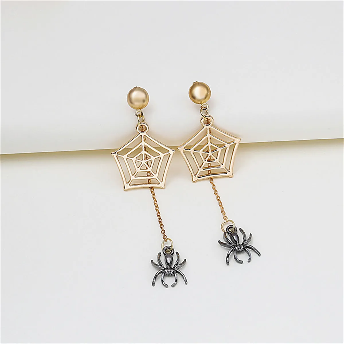 Two-Tone Spider & Web Drop Earrings