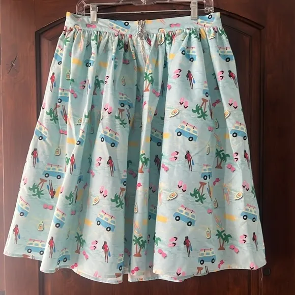 Unique Vintage Barbie Beach Fun Blue Gellar Skater Swing Skirt Size Large 10/12