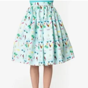 Unique Vintage Barbie Beach Fun Blue Gellar Skater Swing Skirt Size Large 10/12