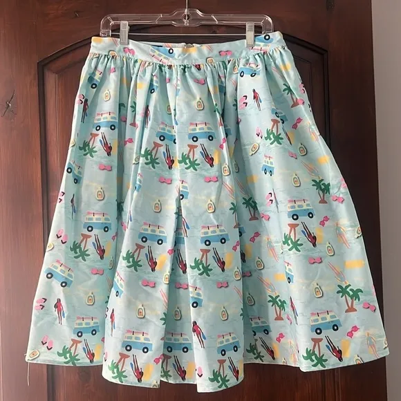 Unique Vintage Barbie Beach Fun Blue Gellar Skater Swing Skirt Size Large 10/12