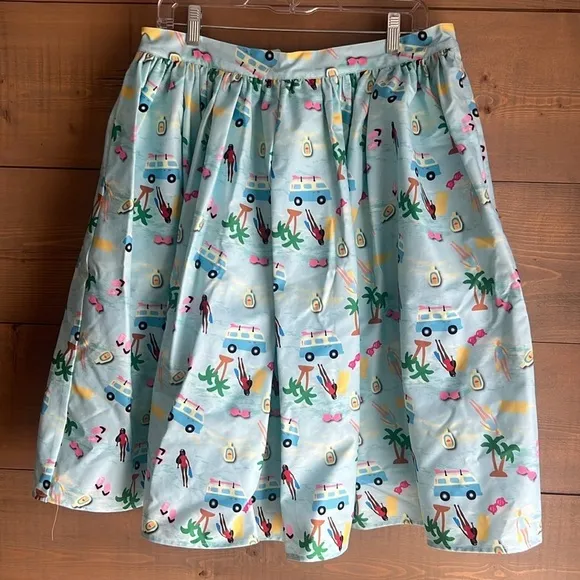 Unique Vintage Barbie Beach Fun Blue Gellar Skater Swing Skirt Size Large 10/12