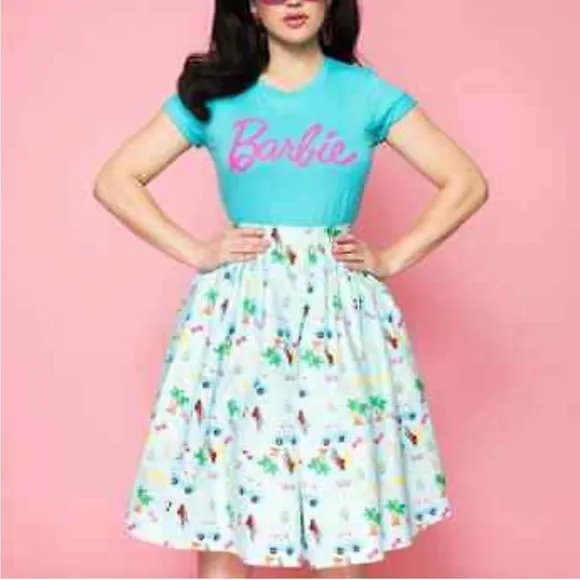 Unique Vintage Barbie Beach Fun Blue Gellar Skater Swing Skirt Size Large 10/12