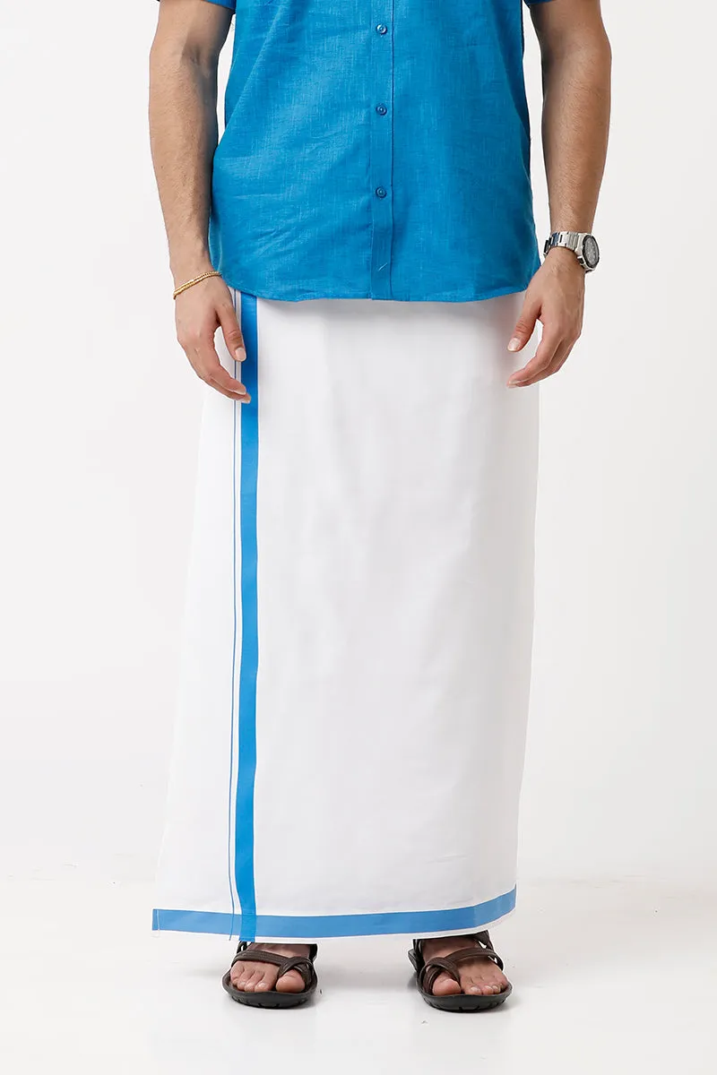 Varna - Ocean Blue  Single Layered Dhoti With Fancy Borders For Men | Uathayam