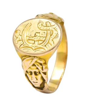 Victorian 14 Karat Gold Cloaked Wise Man Unisex Signet Ring