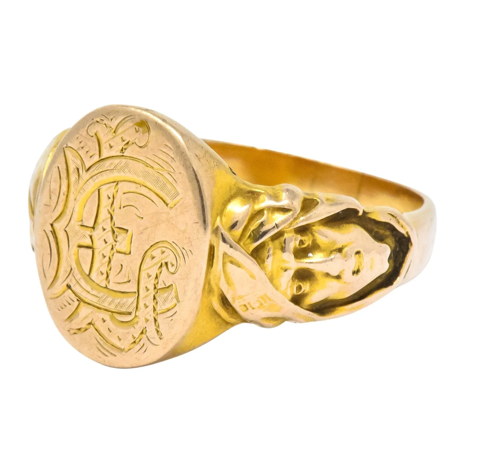 Victorian 14 Karat Gold Cloaked Wise Man Unisex Signet Ring