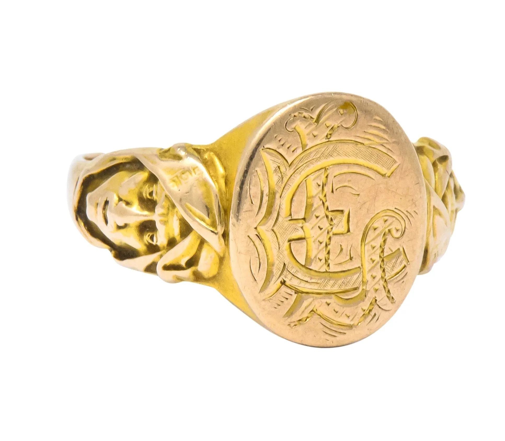 Victorian 14 Karat Gold Cloaked Wise Man Unisex Signet Ring