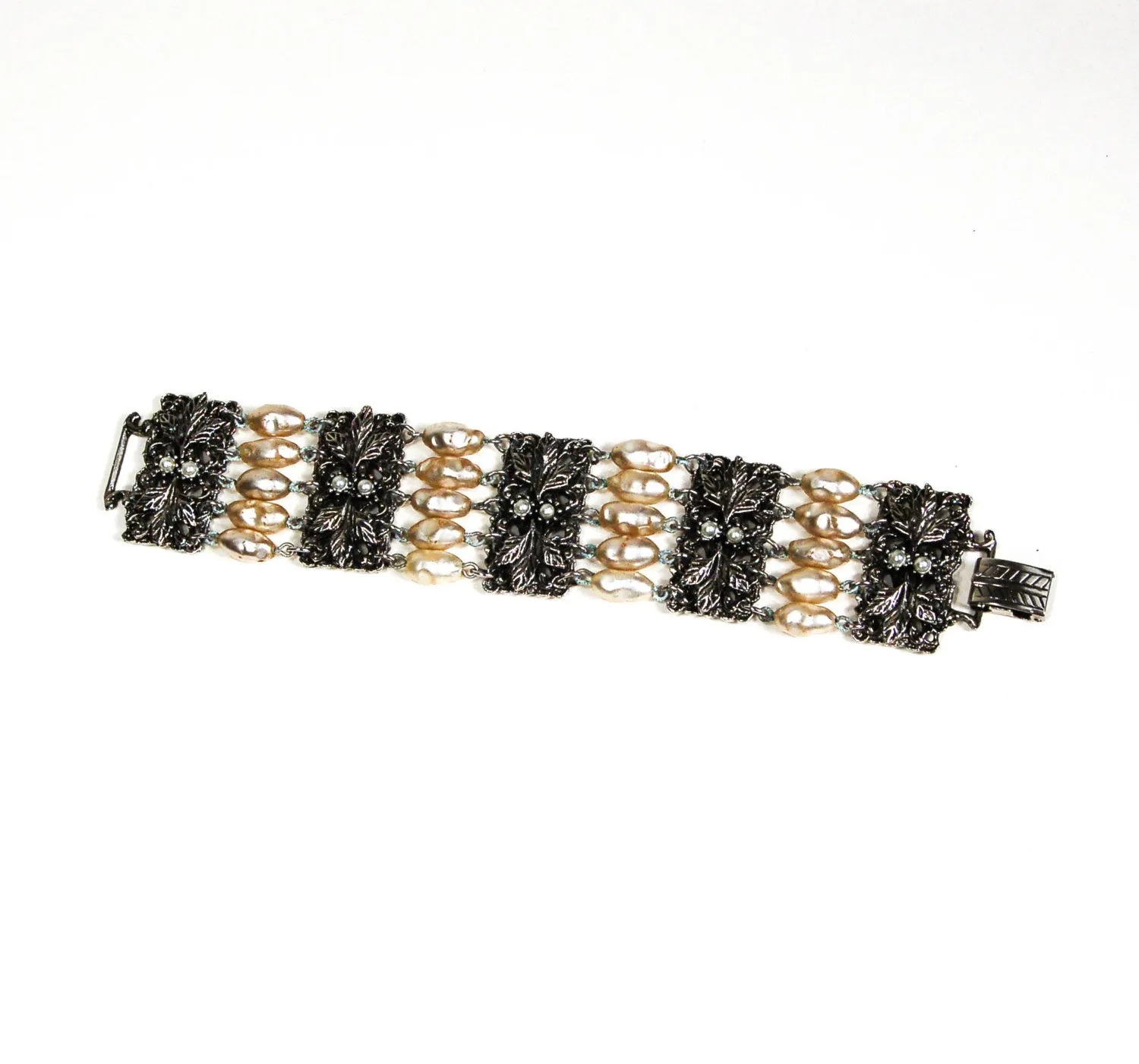 Victorian Revival Pearl and Silver Bead Bracelet by Judy Lee