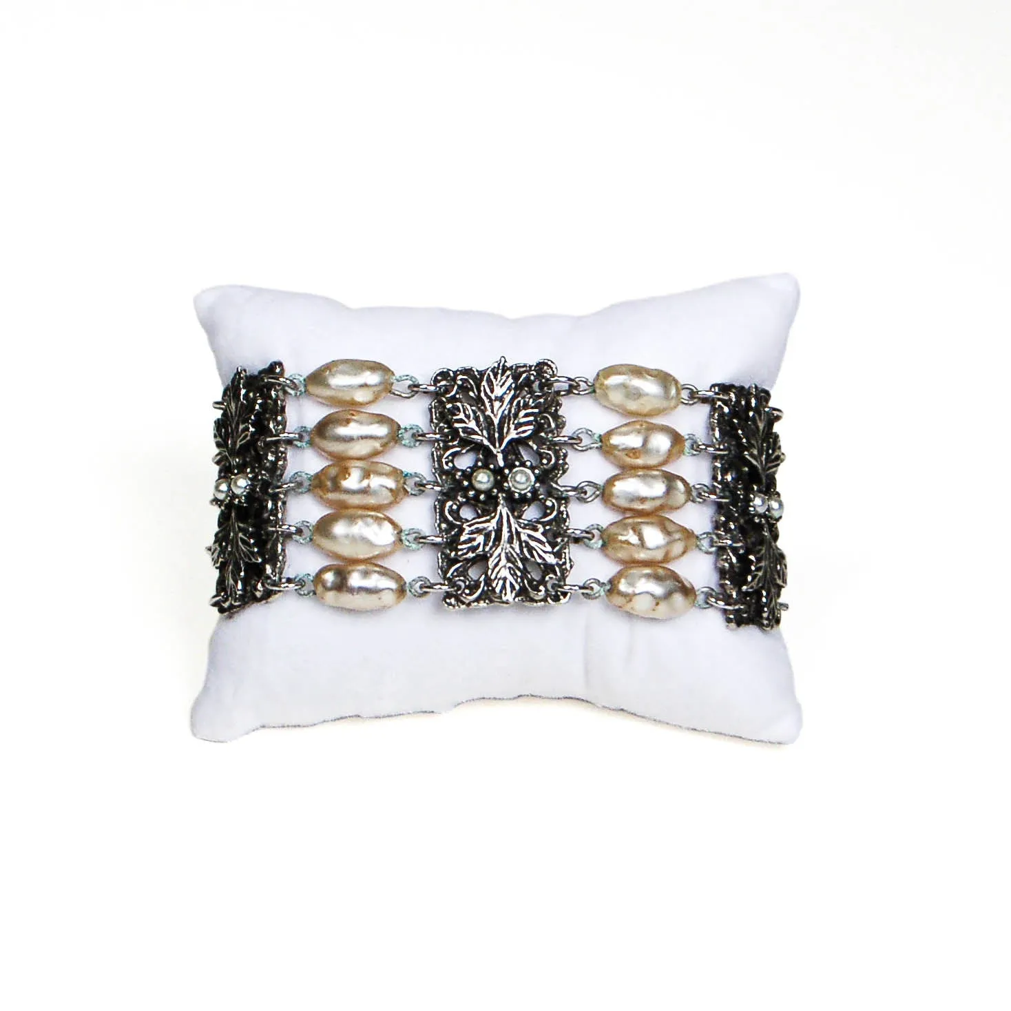 Victorian Revival Pearl and Silver Bead Bracelet by Judy Lee